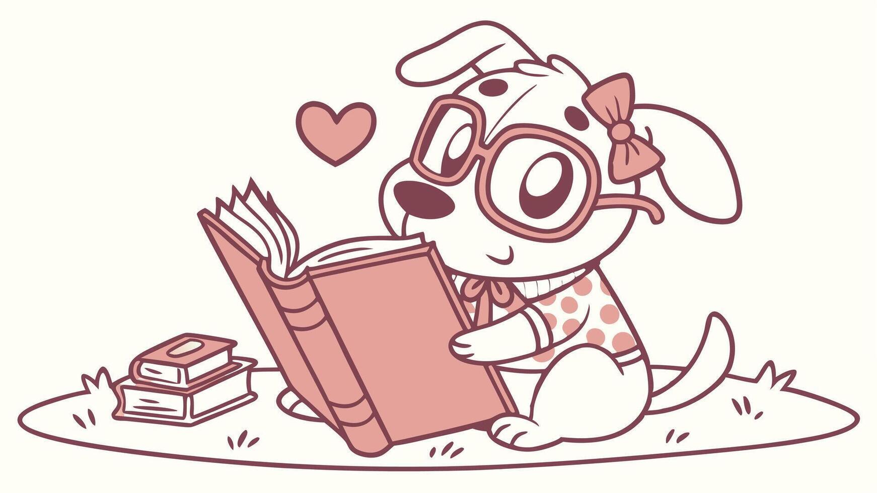 A cartoon dog reading a book with glasses vector