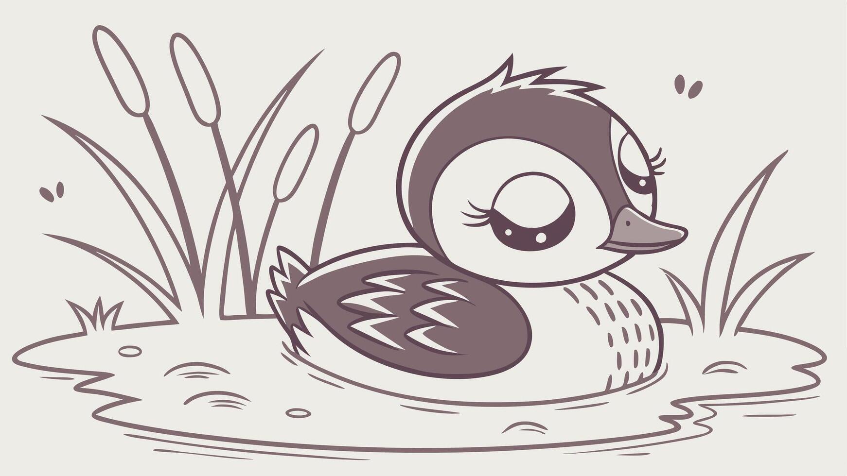 A cute duck sitting in the water with reeds vector