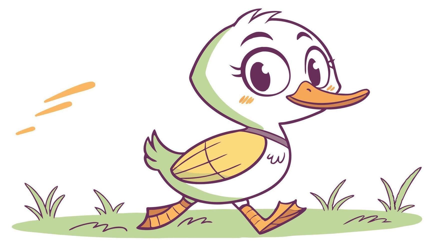 A cartoon duck walking in the grass vector