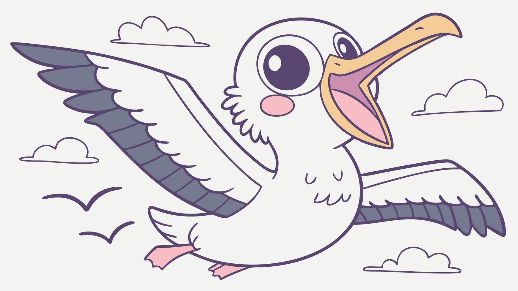 A cartoon bird flying in the sky with its mouth open vector