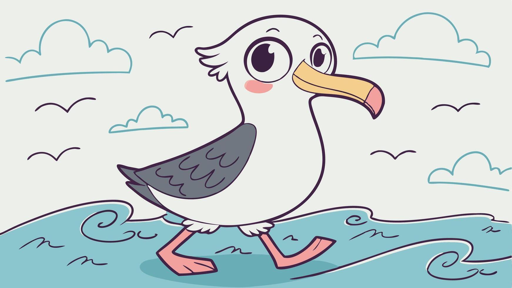 A cartoon seagull walking on the beach vector