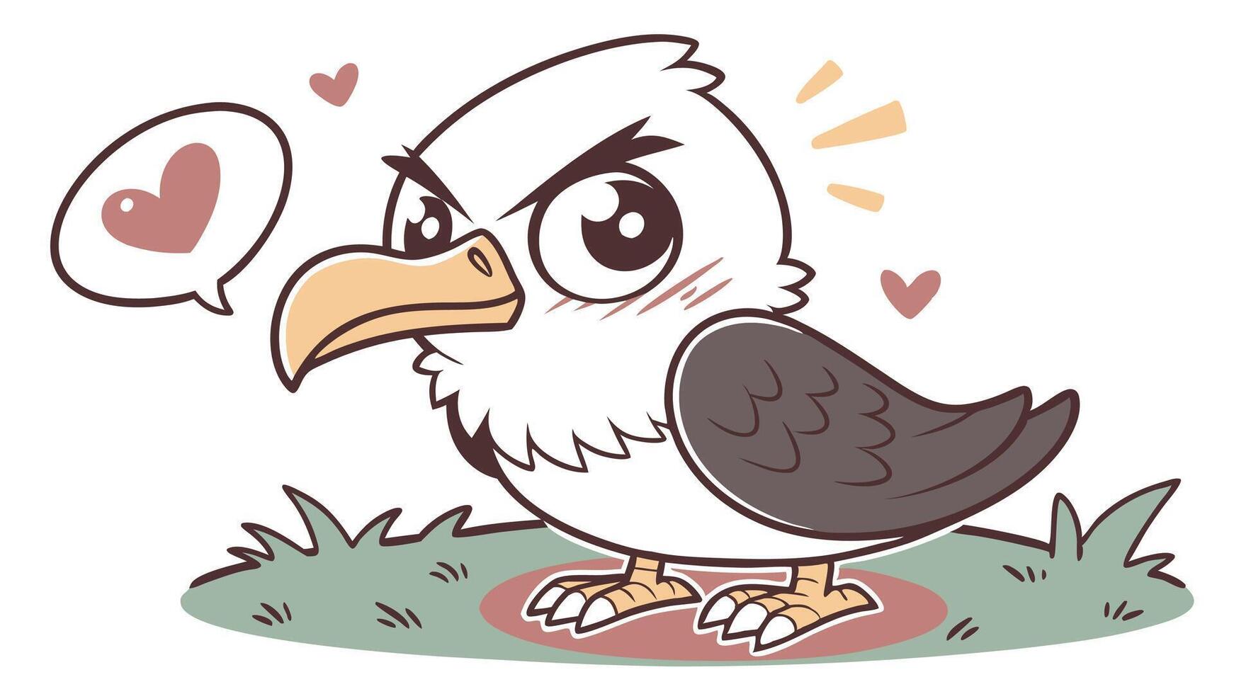 An angry cartoon bird with a heart vector