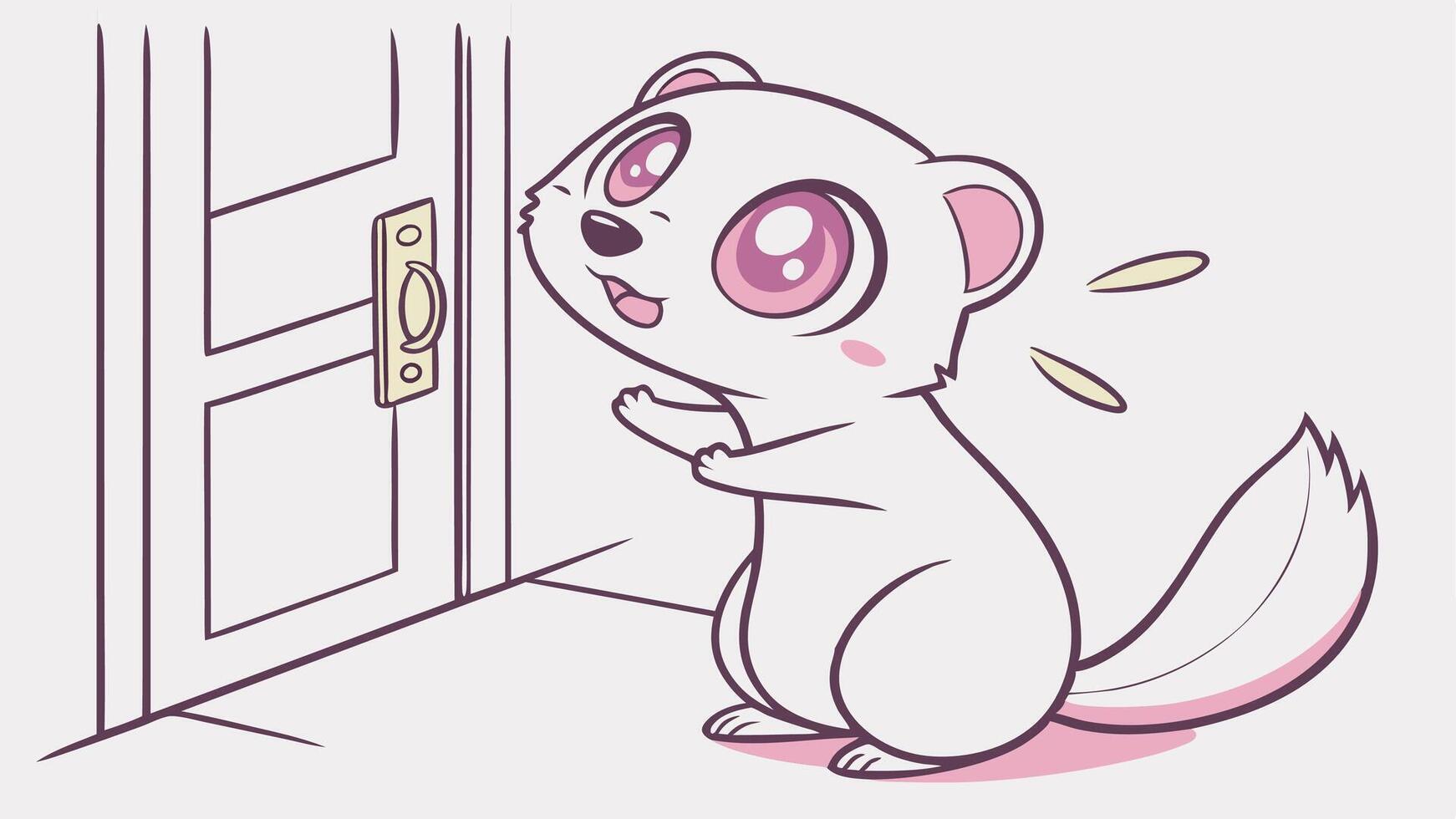 A cartoon white mouse standing in front of a door vector