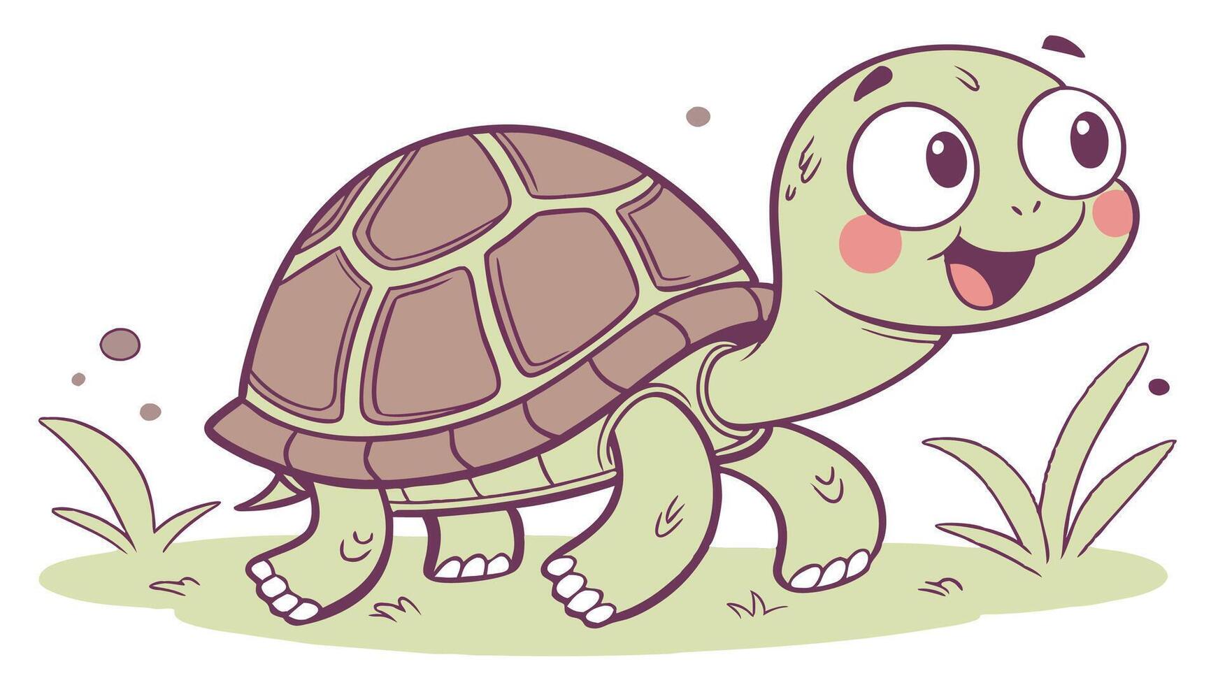 A cartoon turtle walking in the grass vector