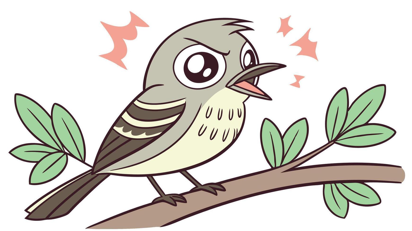 A cartoon bird sitting on a branch with its mouth open vector