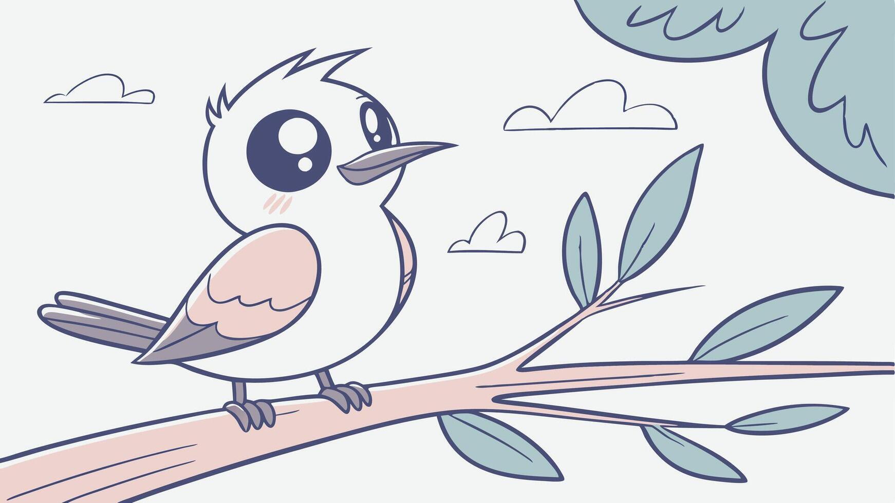 A cartoon bird sitting on a branch vector