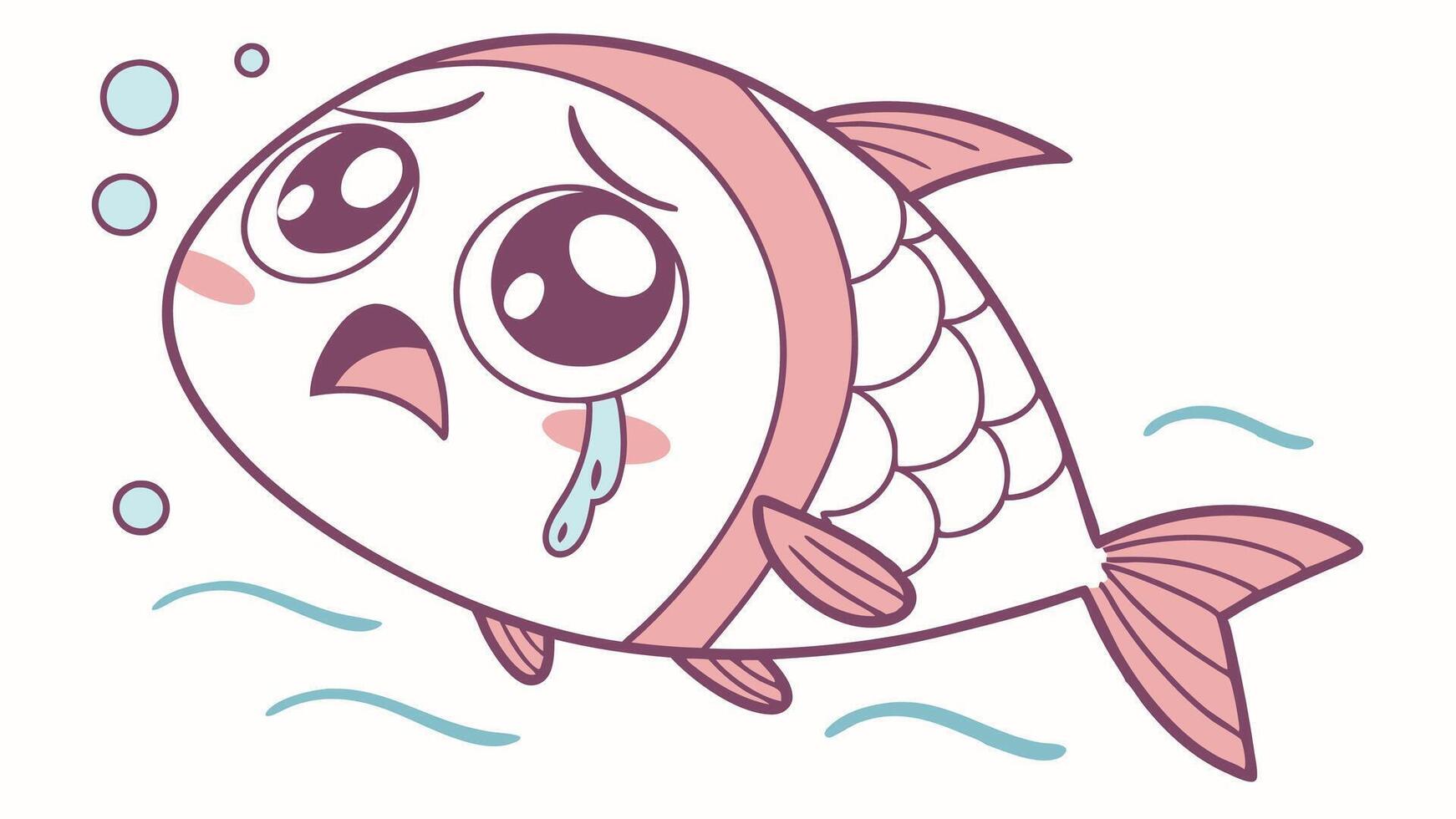 A cartoon fish with tears on its face vector