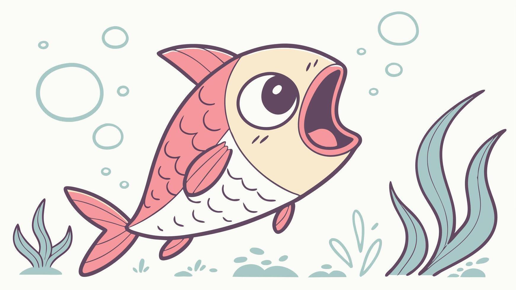 Cartoon fish with open mouth and bubbles vector