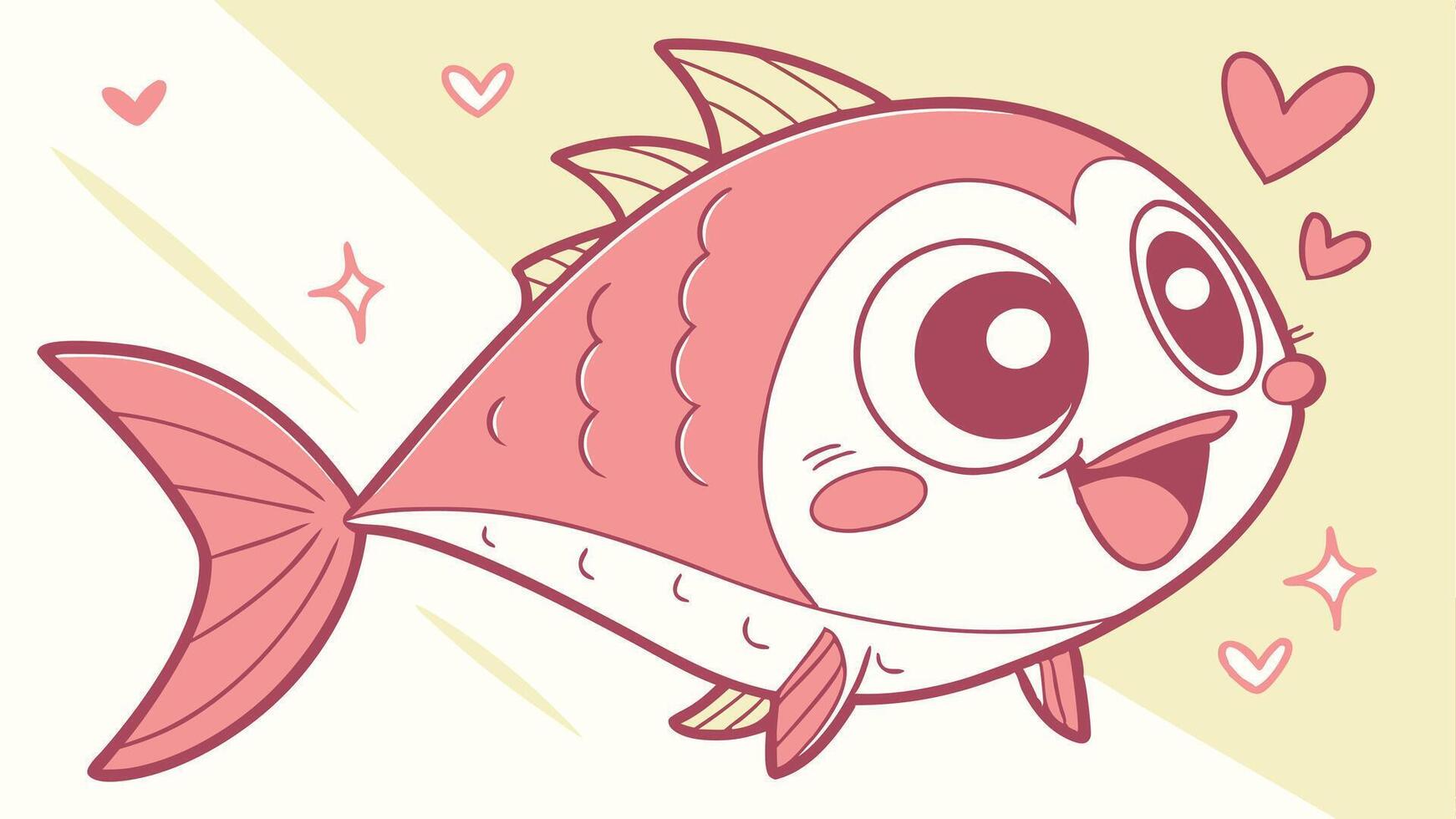 A cartoon fish with hearts on it's face vector
