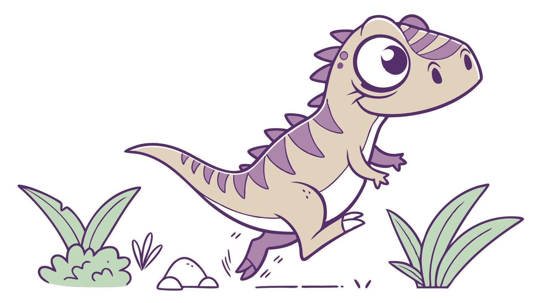 A cartoon dinosaur running through the grass vector