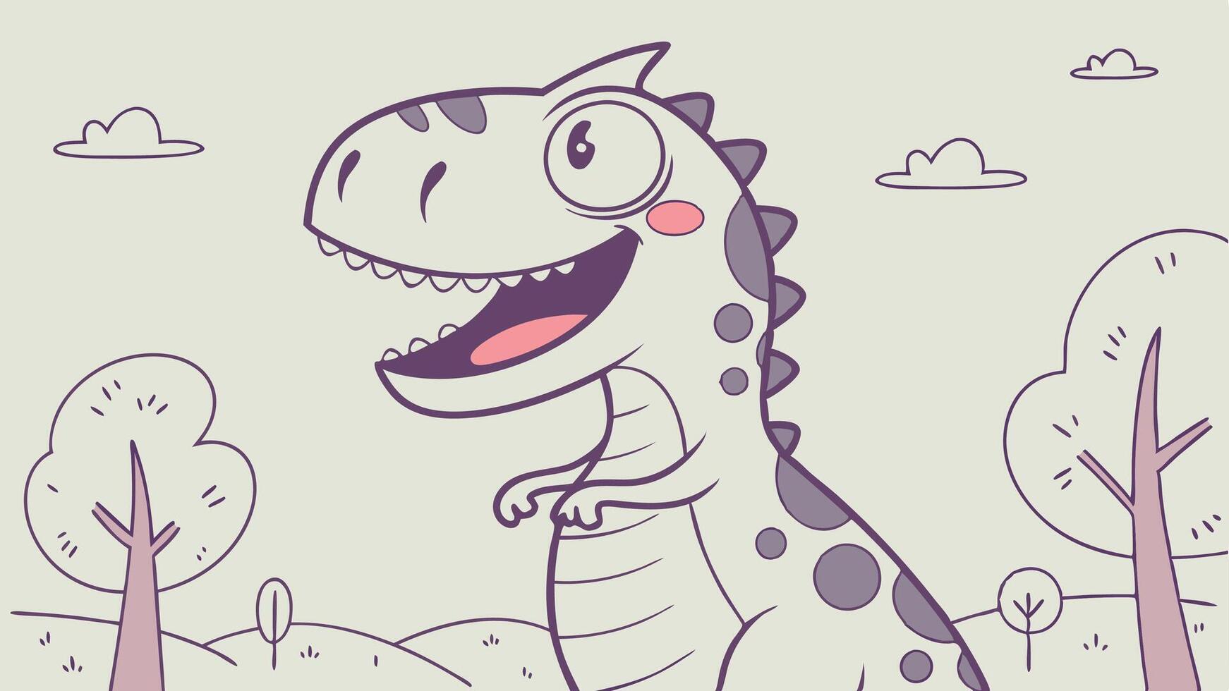 Cartoon dinosaur in the forest illustration vector