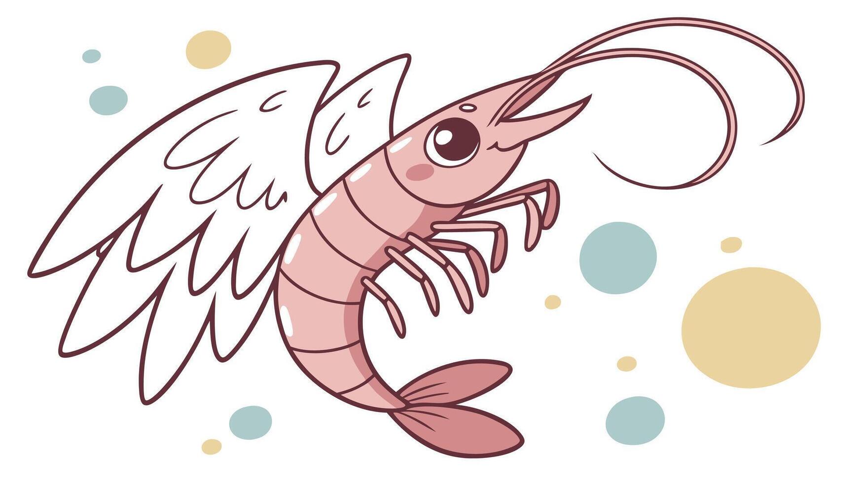 A cartoon shrimp with wings and a big tail vector