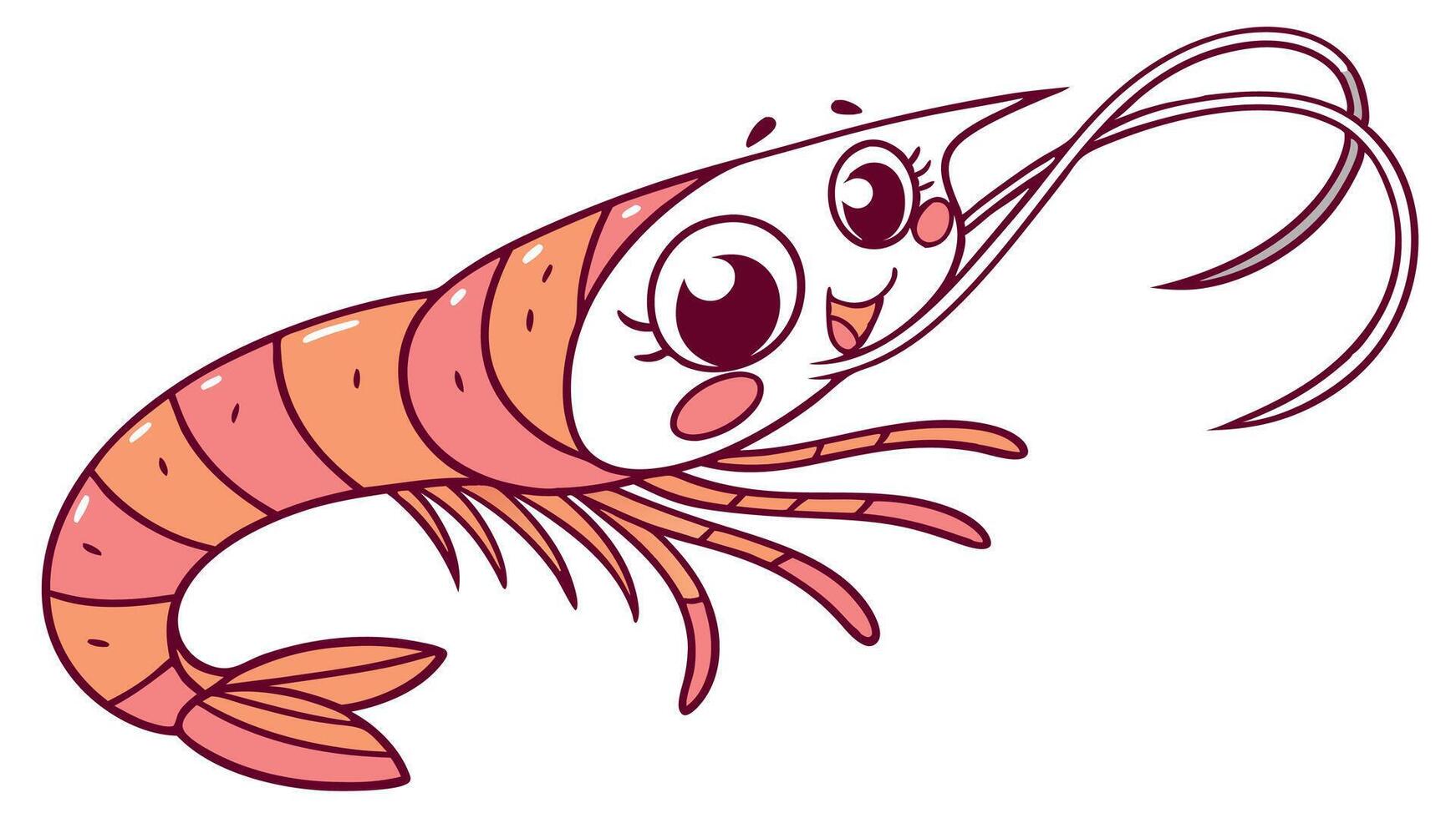 Cartoon shrimp with big eyes and long tail vector