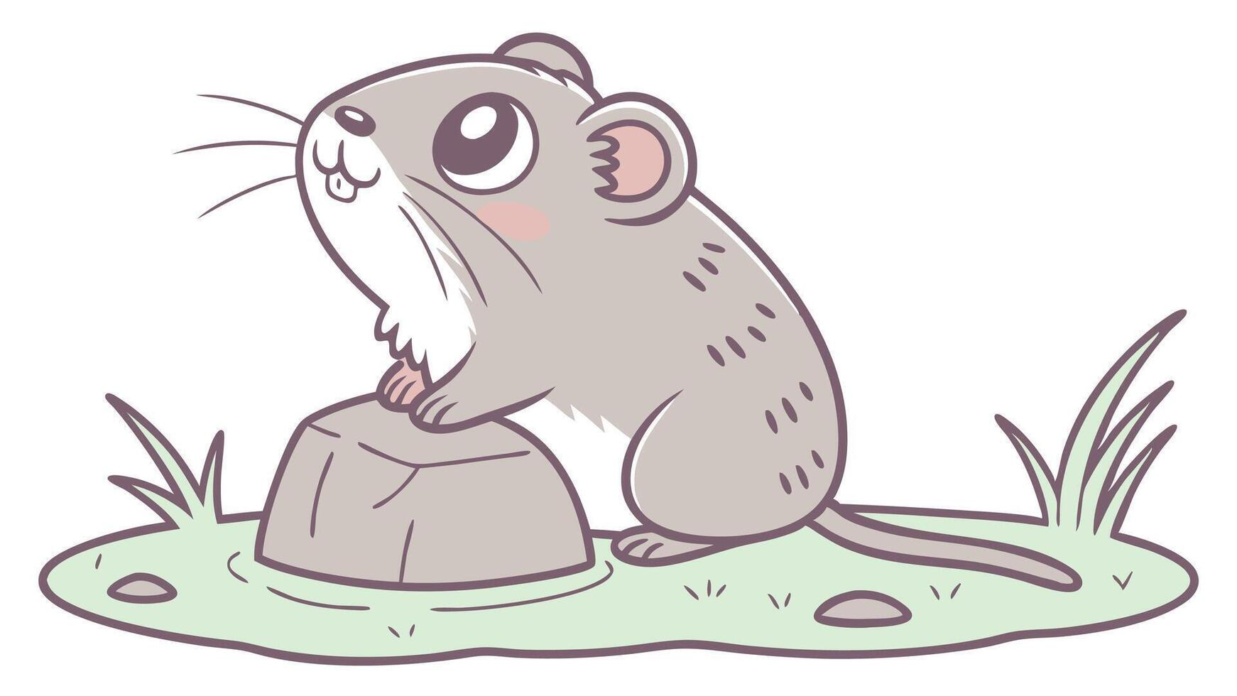A cartoon mouse sitting on a rock vector