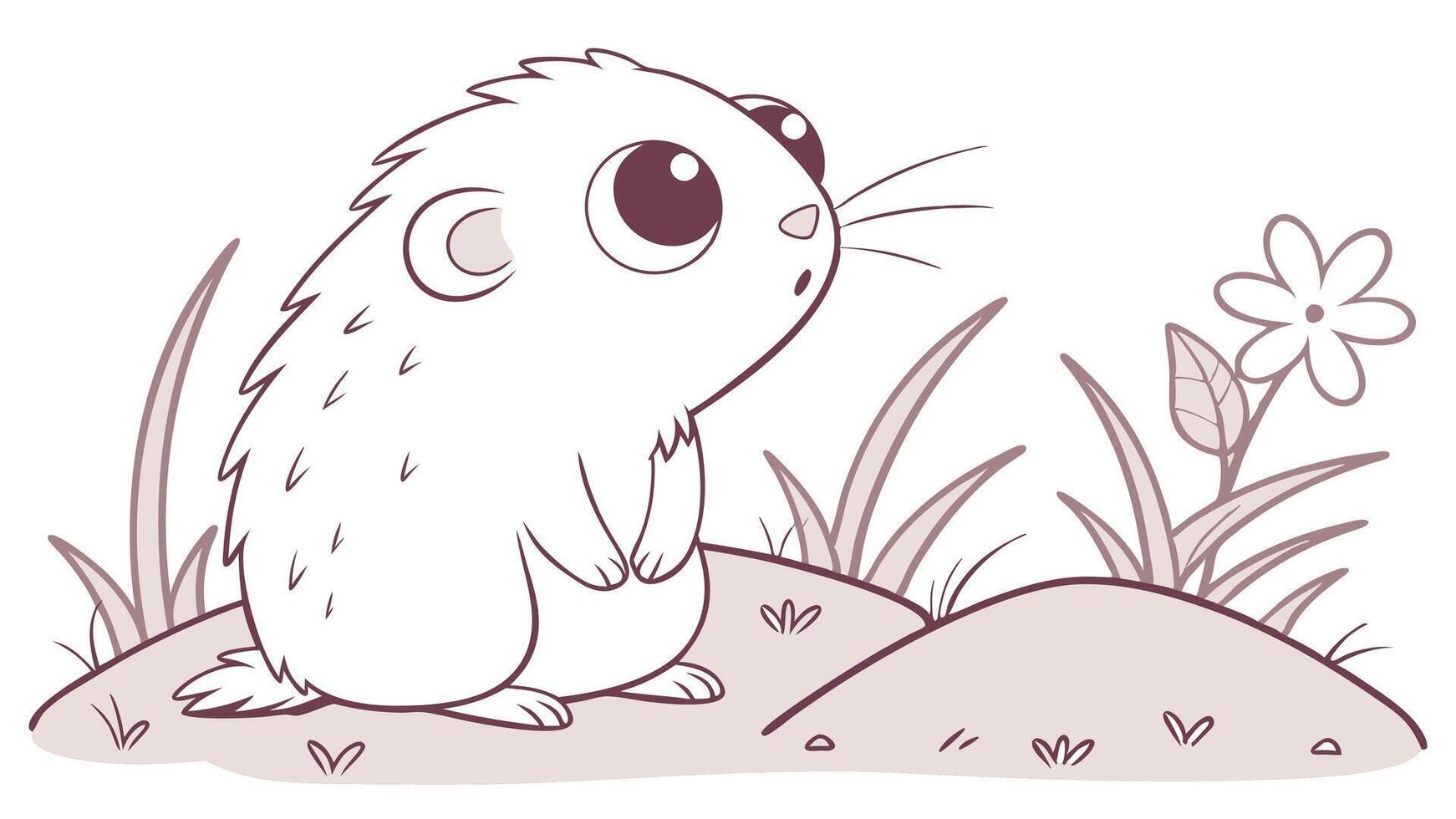 A cartoon hamster sitting in the grass with flowers vector