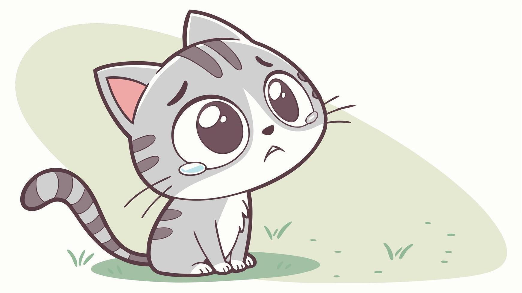 A cartoon cat sitting on the grass vector