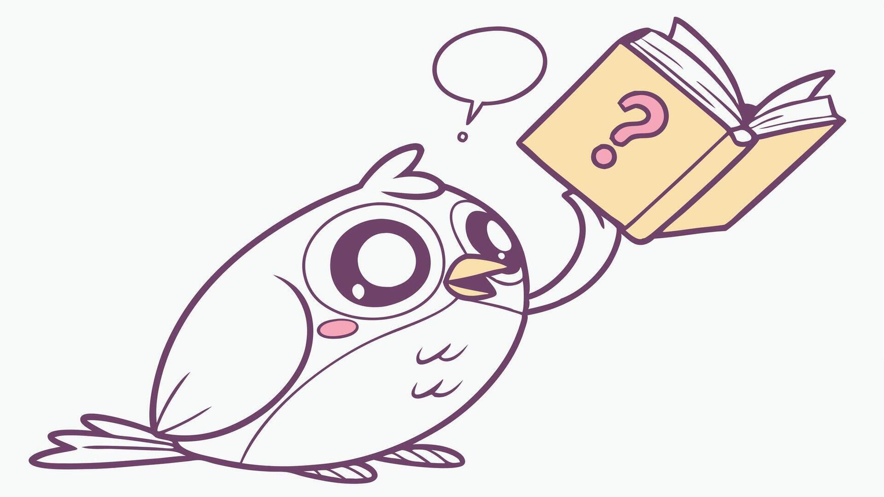 Cartoon owl reading a book with question mark vector