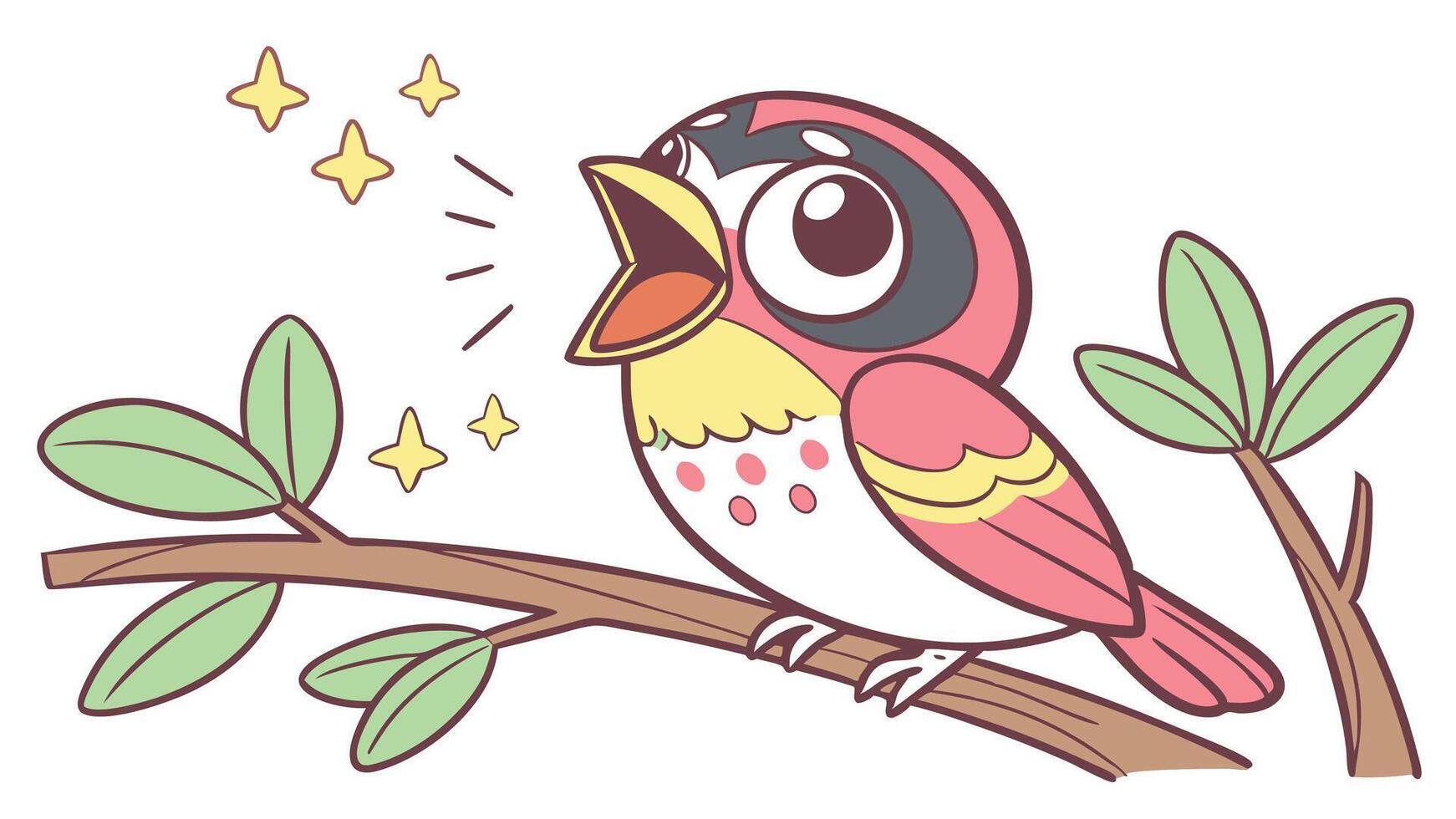 A cartoon bird singing on a branch vector