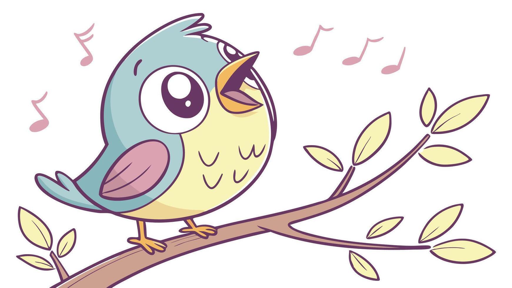 A cartoon bird singing on a branch vector