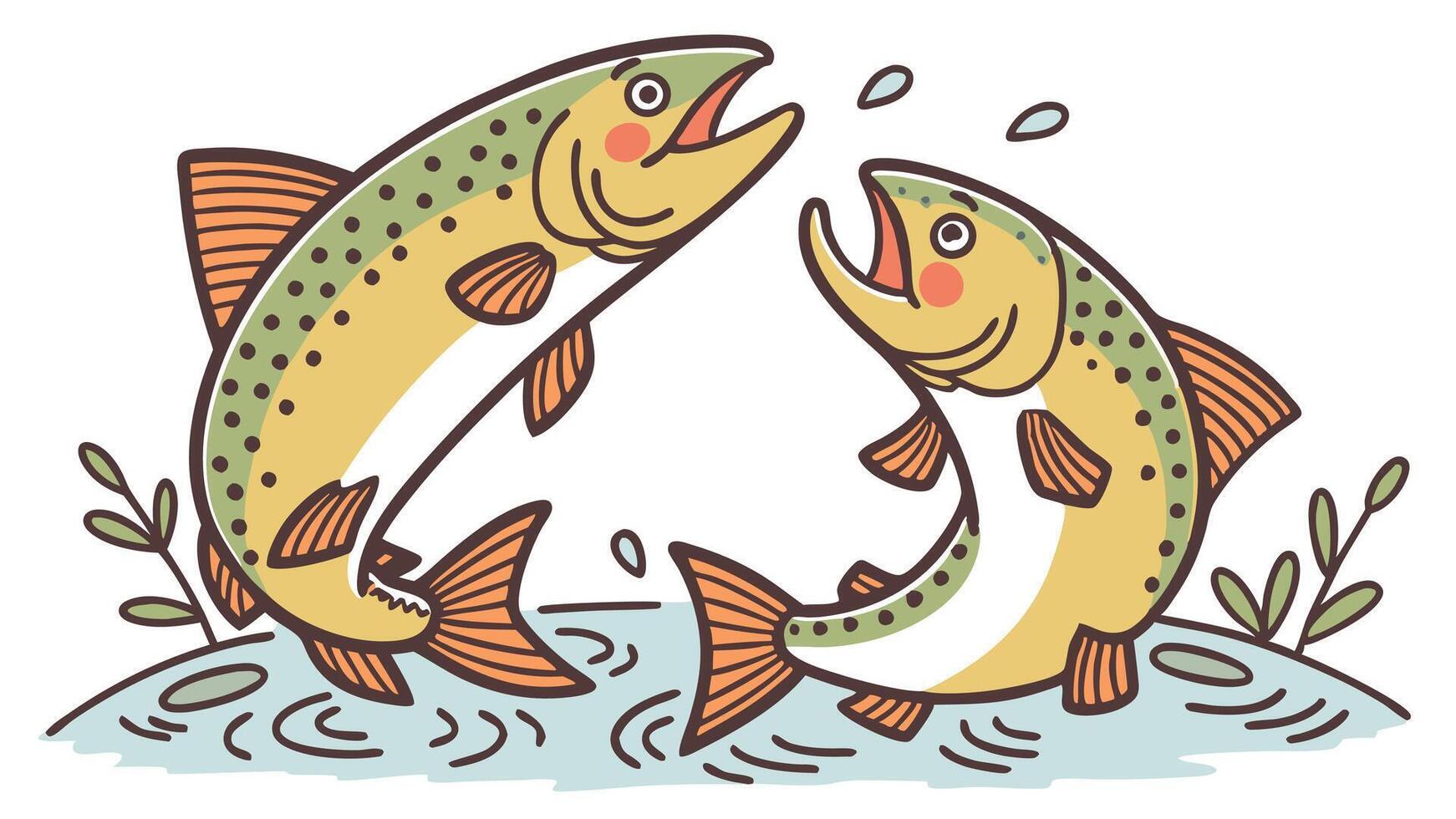 Two brown trout fish jumping in the water vector