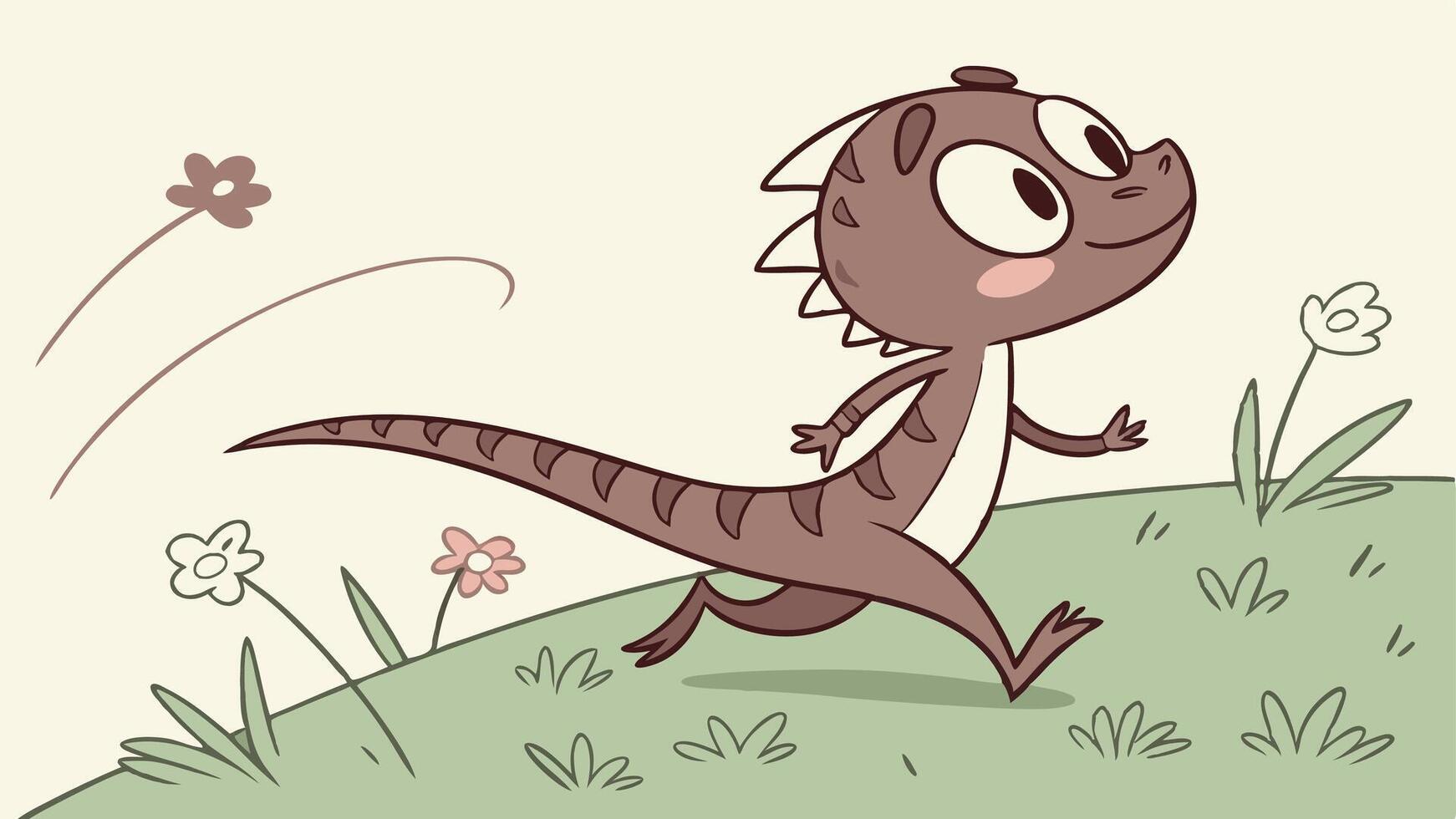 A cartoon dinosaur running in the grass vector