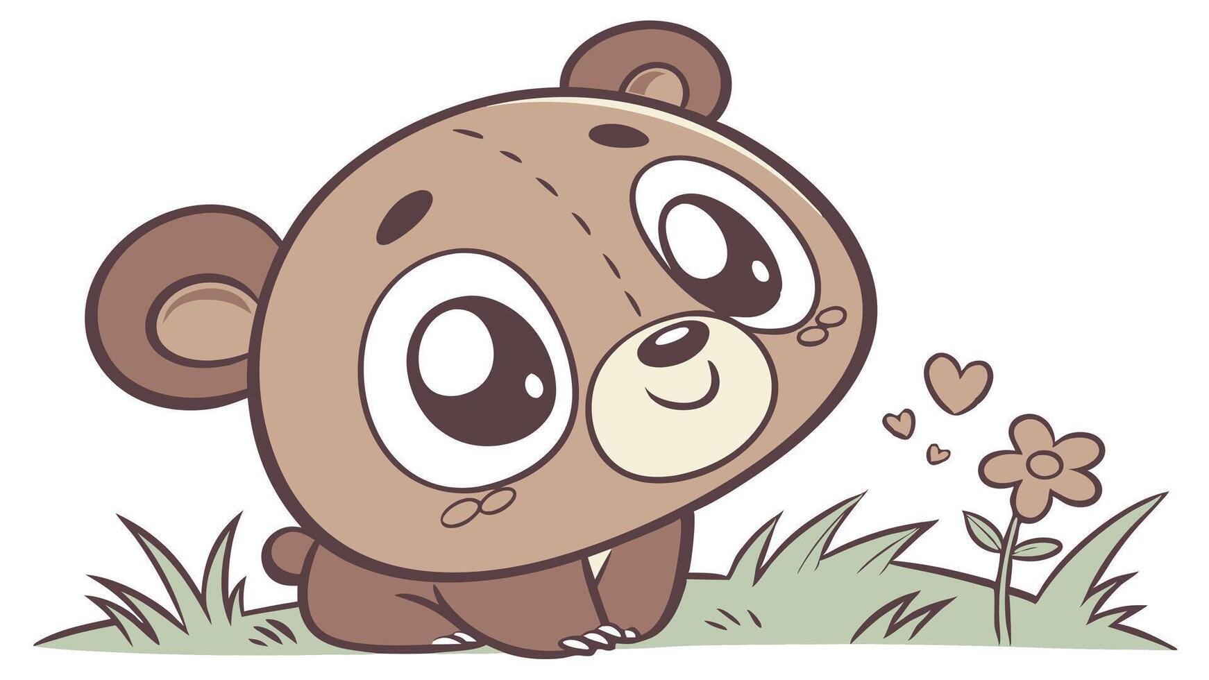 Cute cartoon bear with flowers and grass vector