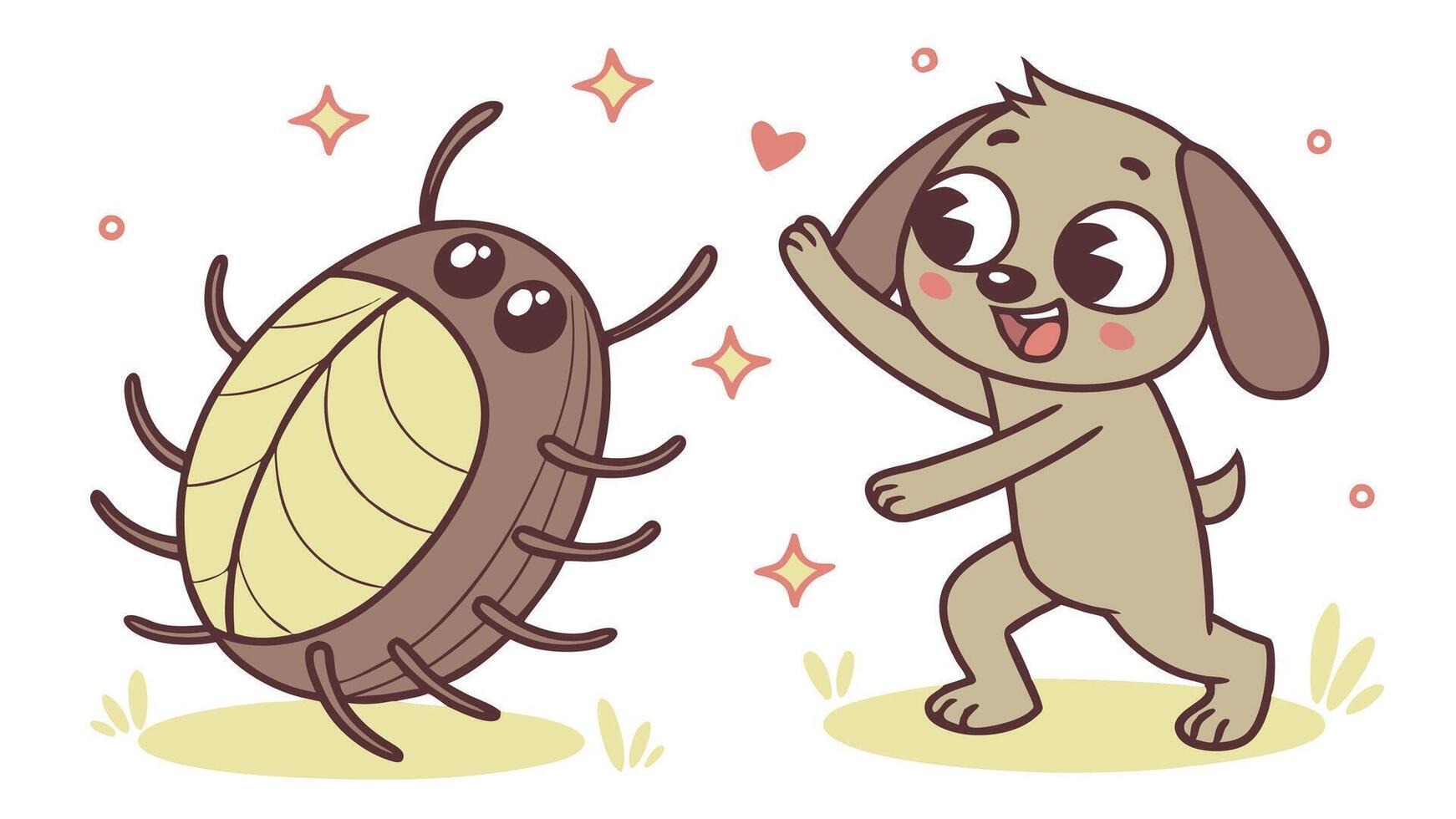 A cartoon dog and a bug vector