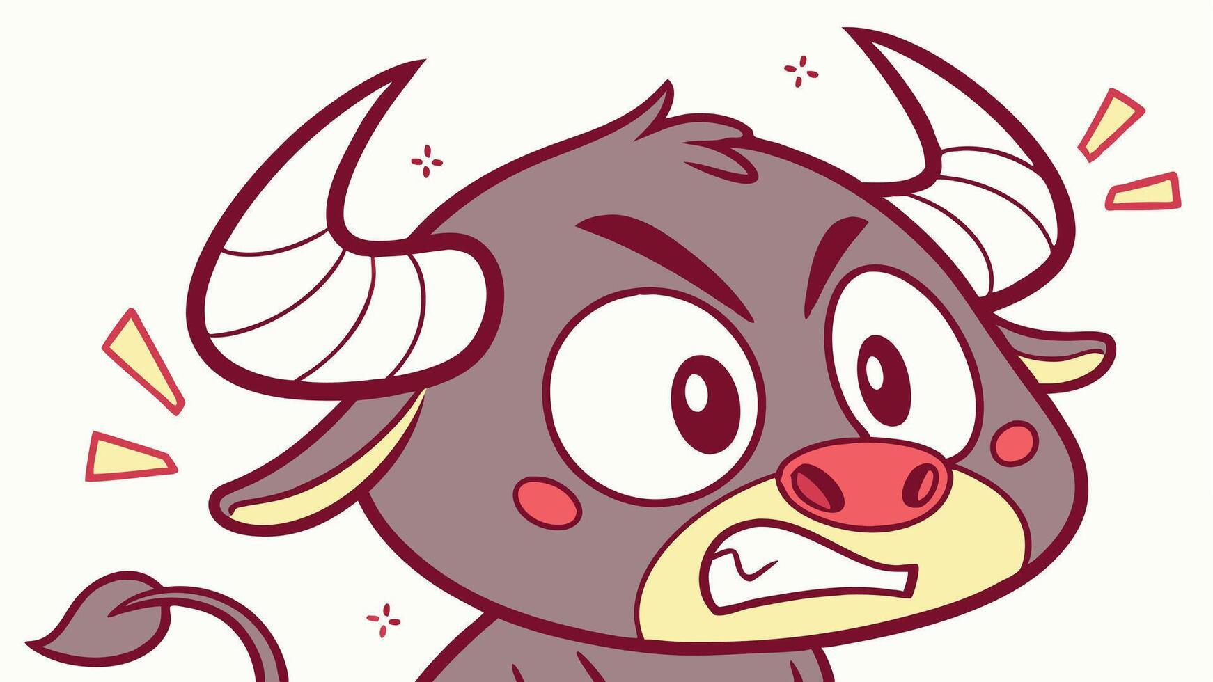 Cartoon bull with horns and red eyes vector