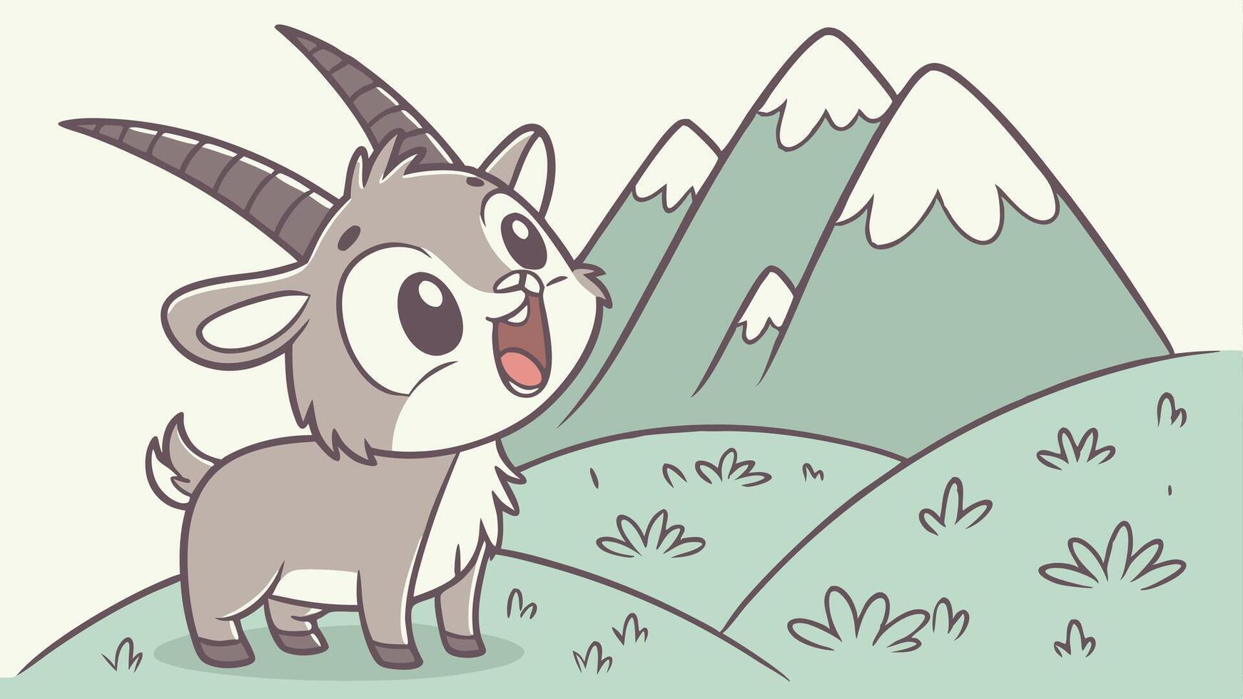 A cartoon goat standing in front of mountains vector