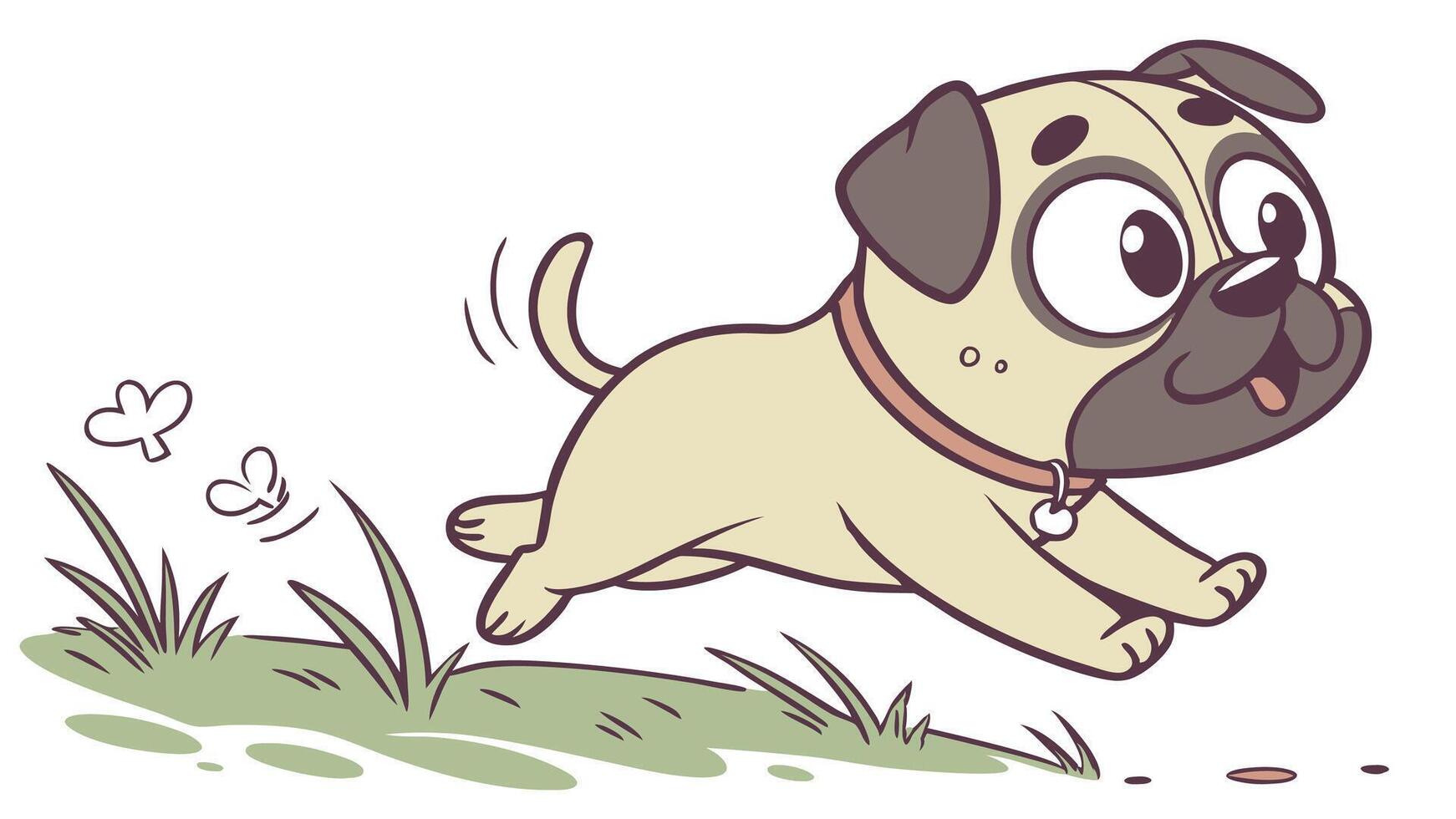 A cartoon pug dog running in the grass vector