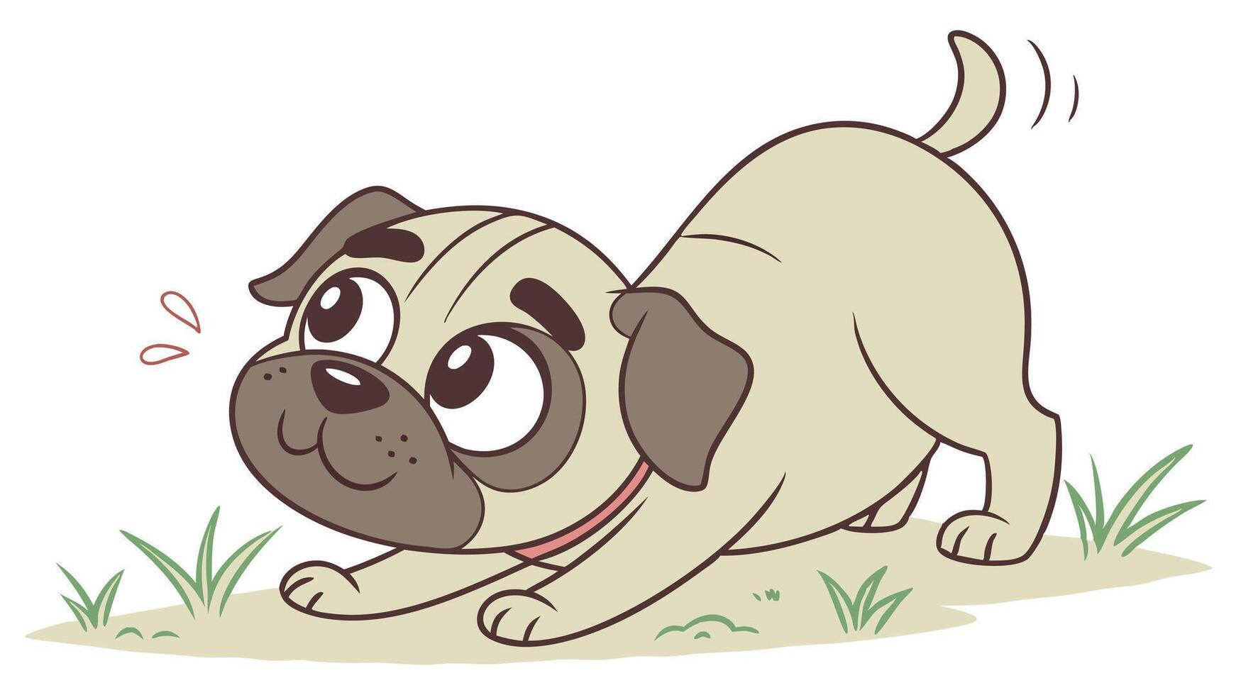 A cartoon pug dog is walking on the grass vector