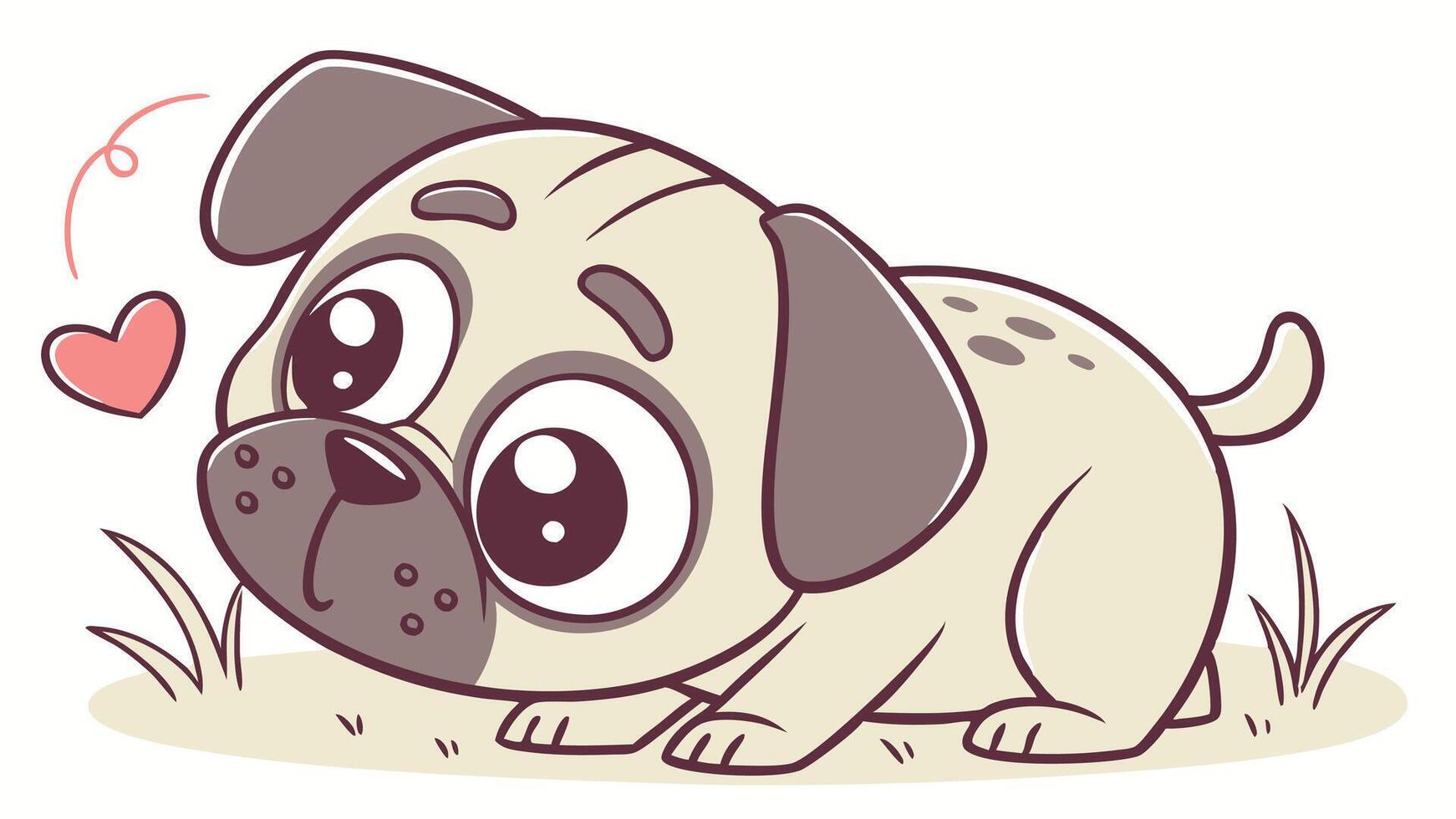 Cute pug dog with heart on white background vector