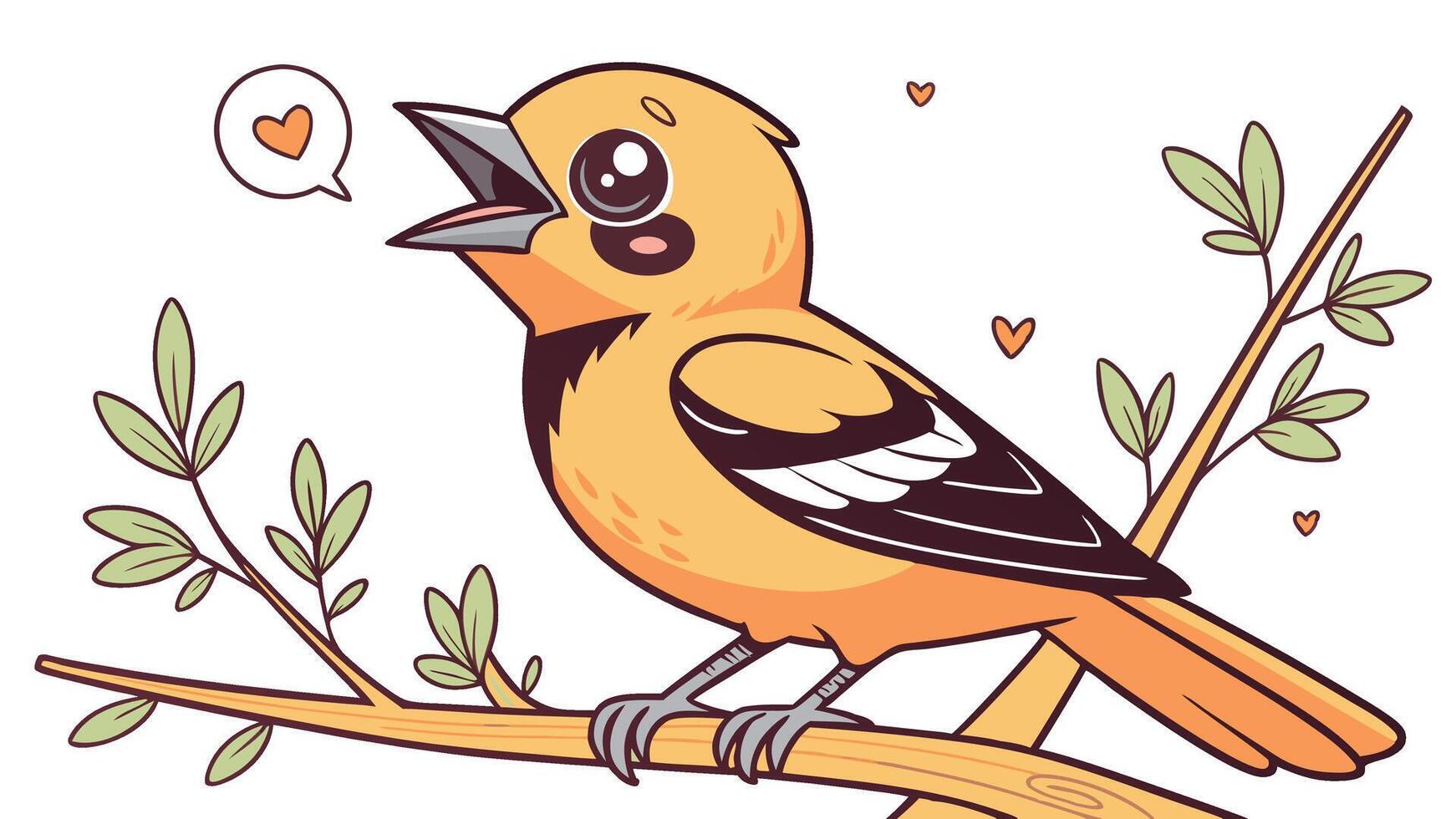 A cartoon bird sitting on a branch with hearts vector