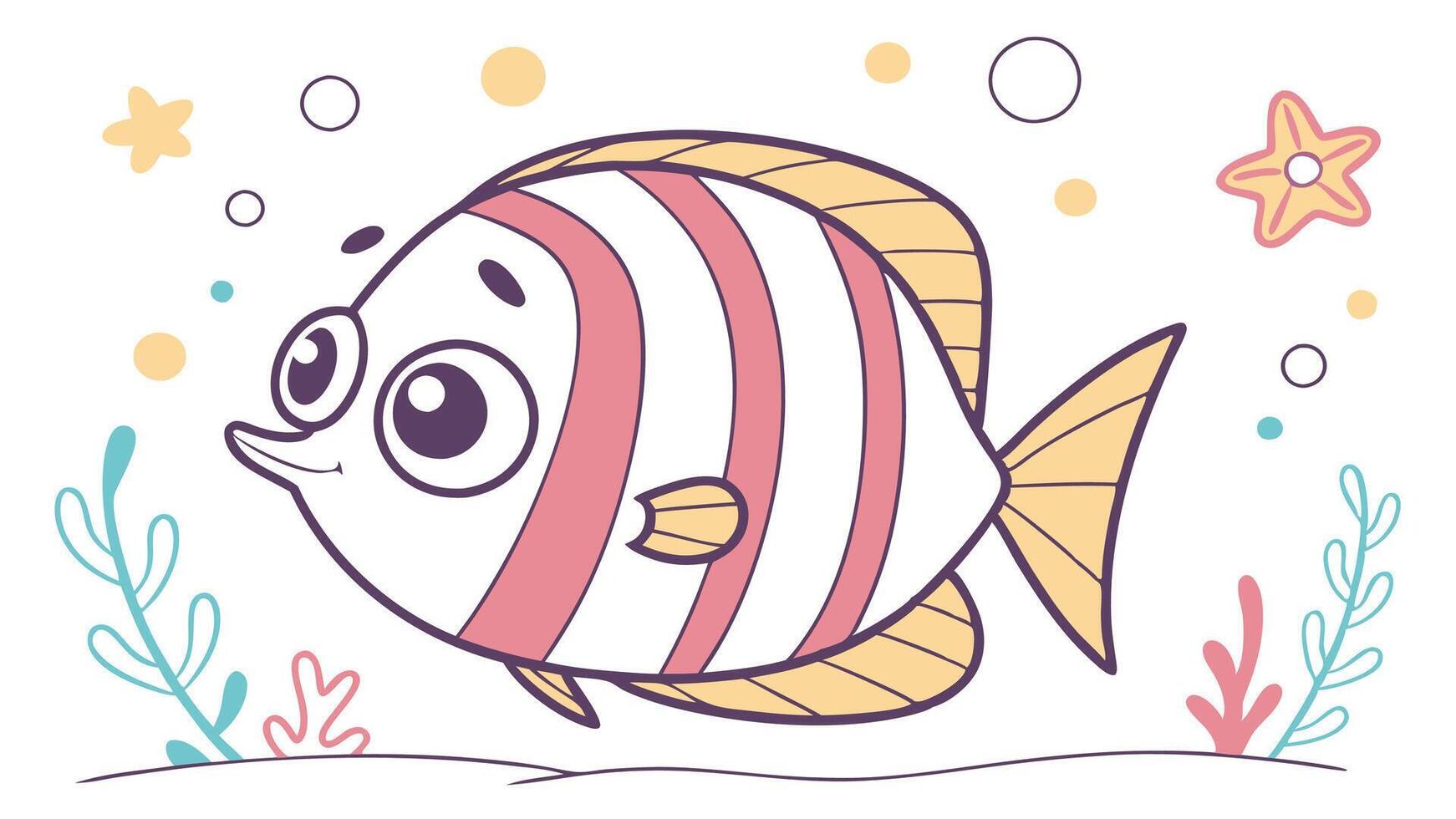 A cartoon fish with a starfish and other sea creatures vector