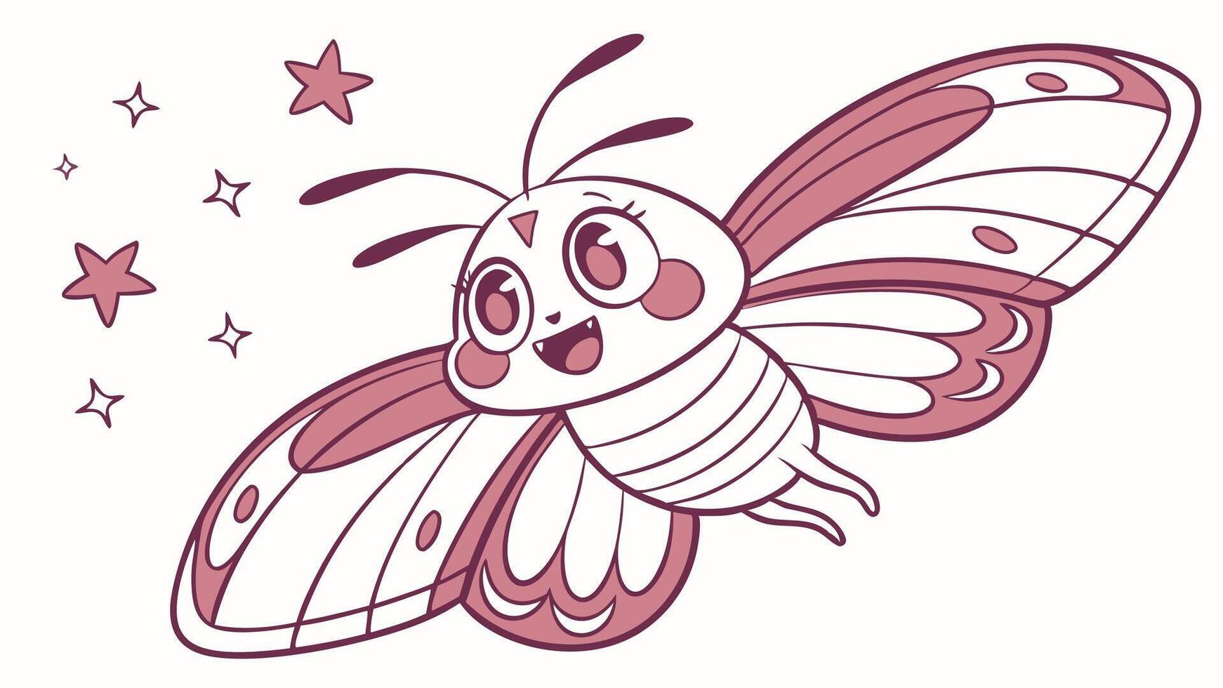 A cartoon butterfly with stars on it's wings vector
