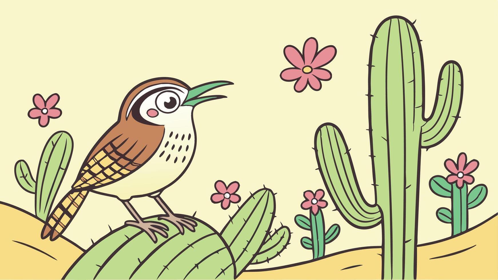 Cactus and bird in desert background vector