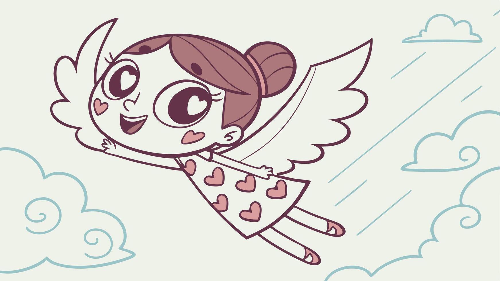 A cartoon girl with wings flying in the sky vector