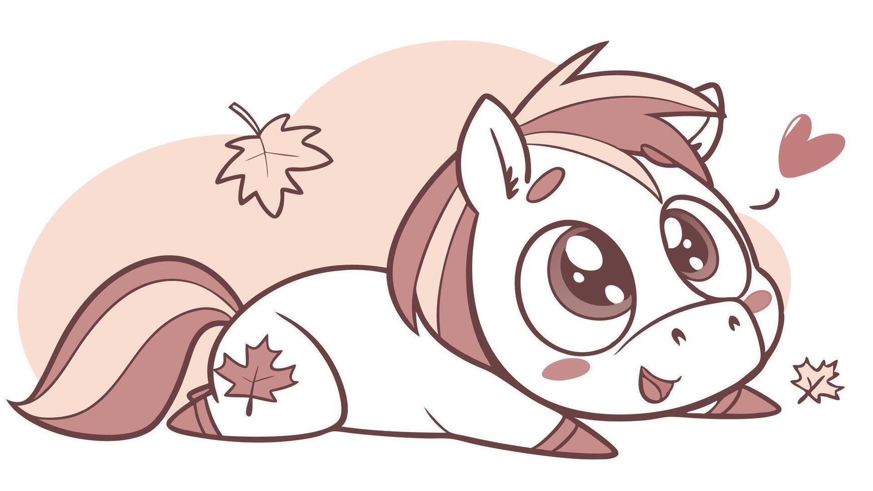 A cartoon pony laying down with leaves around it vector