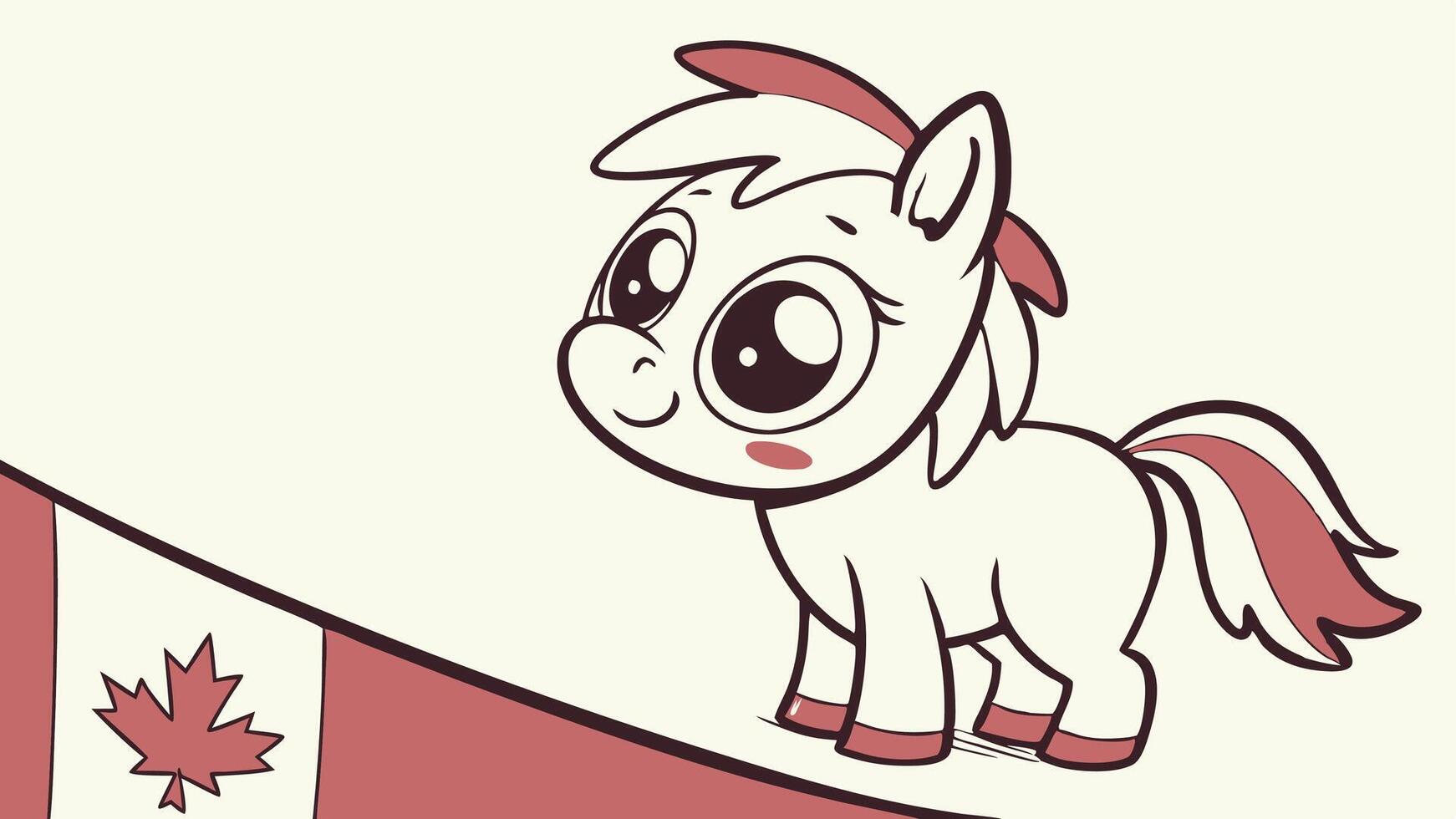 A cartoon pony standing on a canadian flag vector