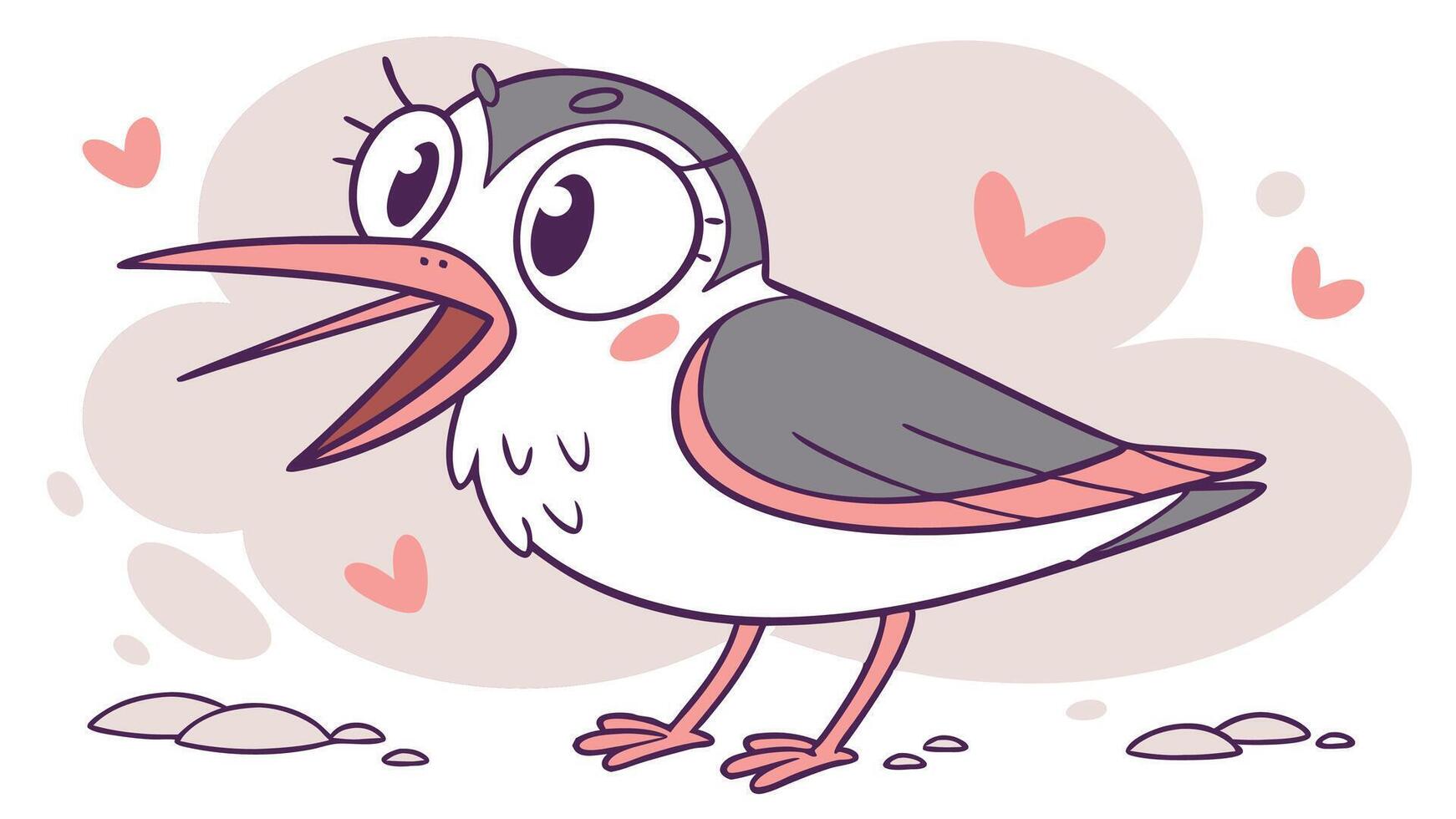 A cartoon bird with pink and white feathers vector