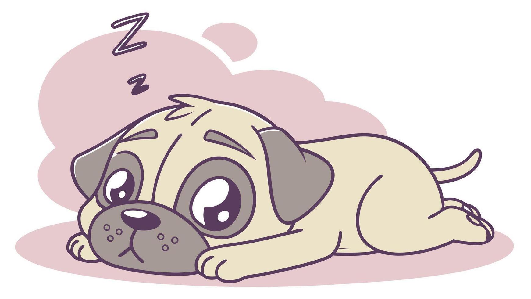 A cartoon pug dog sleeping on the ground vector