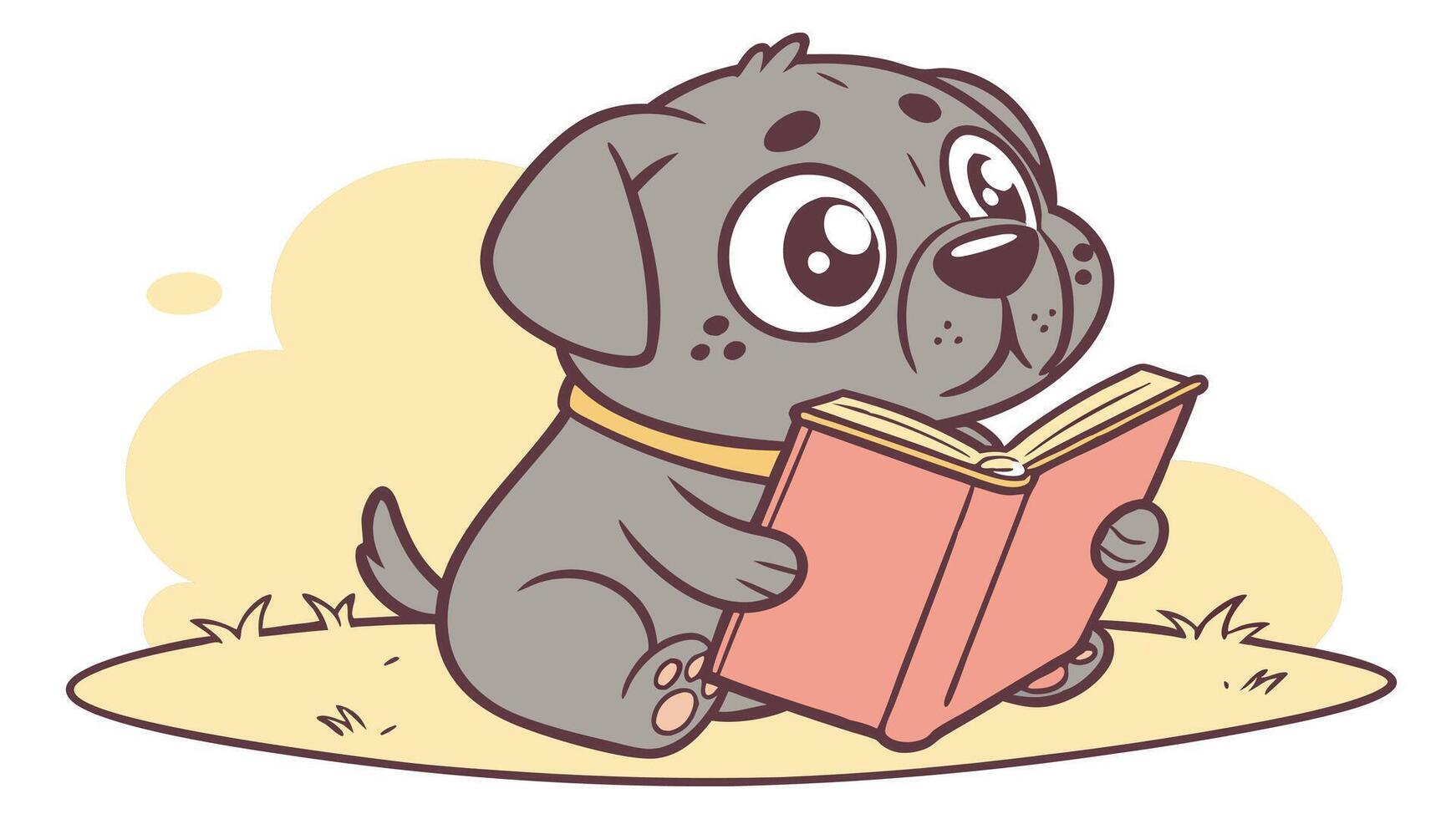 Cartoon dog reading book illustration vector
