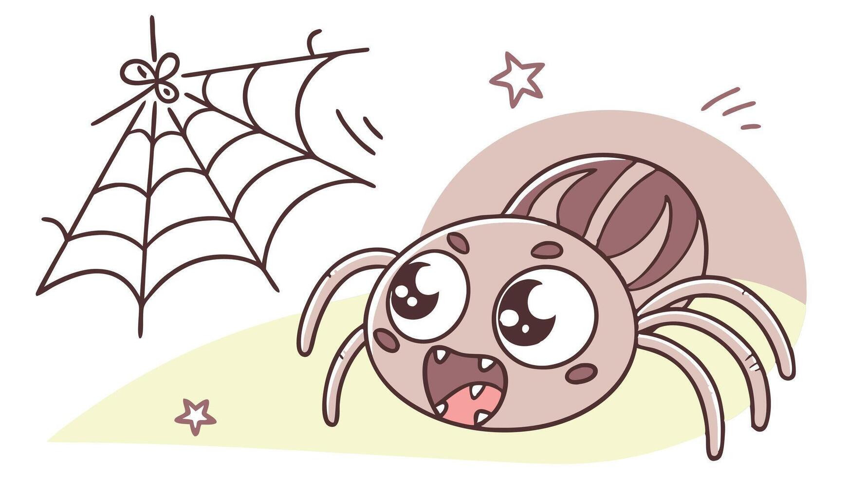 A cartoon spider with a big mouth and a web vector