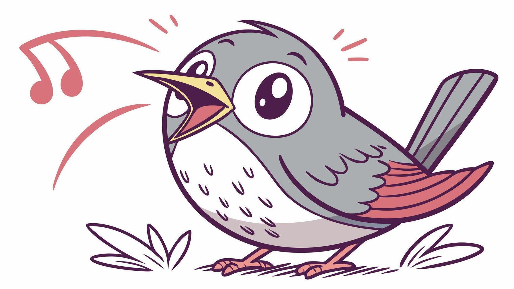 A cartoon bird singing with music notes vector