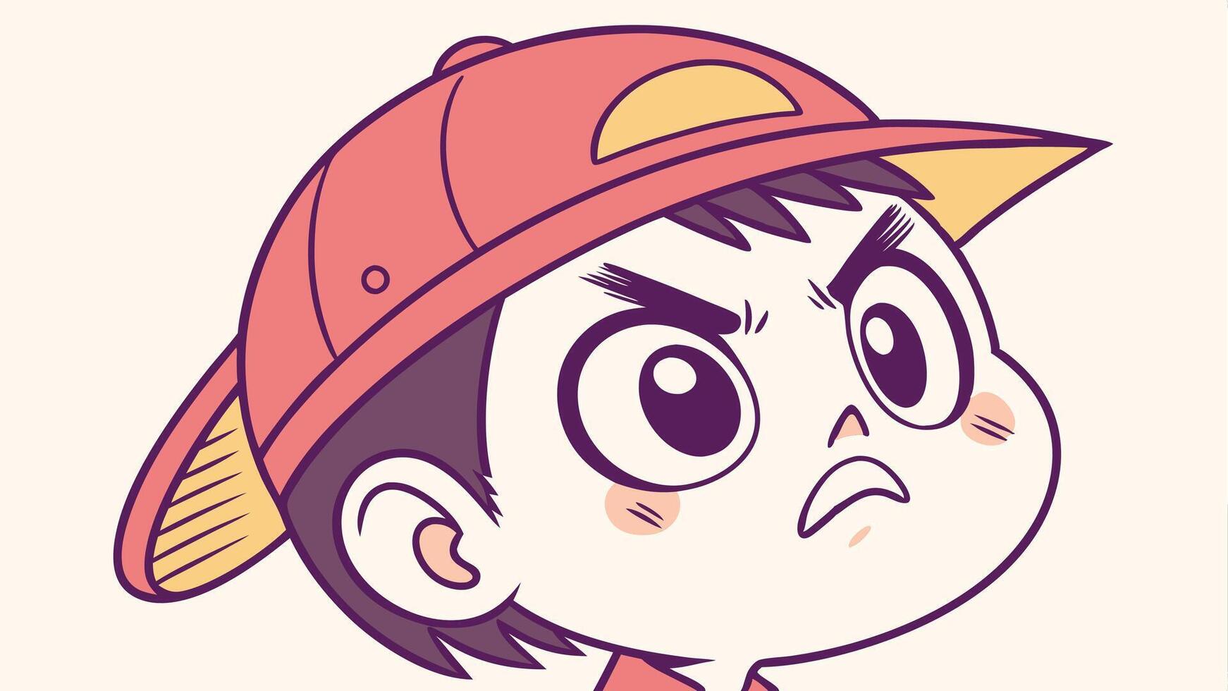 A cartoon boy wearing a red cap and a yellow hat vector