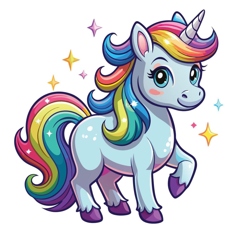 a cartoon unicorn with rainbow hair vector