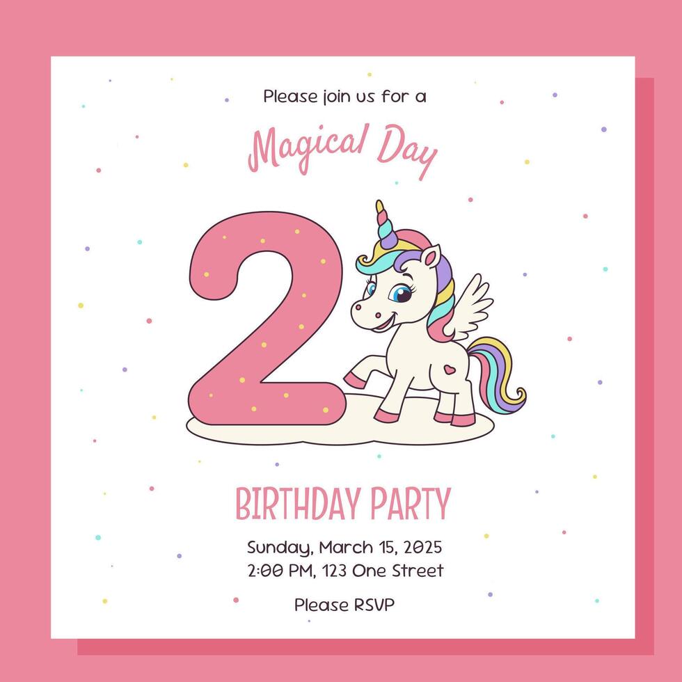 Birthday party invitation card with unicorn and birthday anniversary number. Unicorn concept. vector