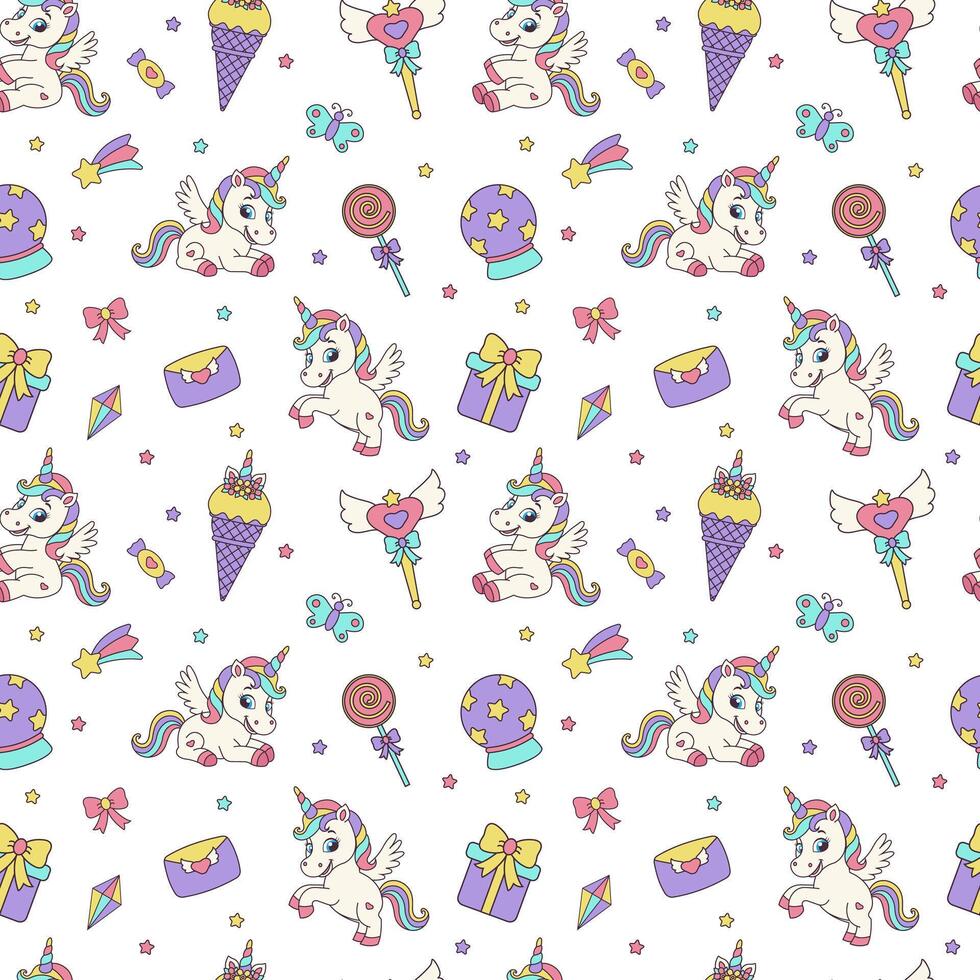 Unicorn seamless pattern. Seamless pattern with magic elements and unicorns. vector