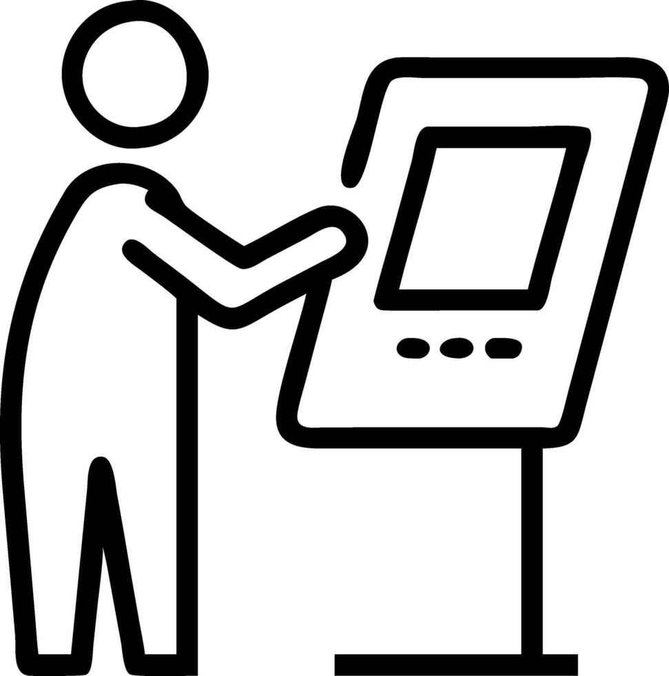 Candid Shopper Interacting with Digital Kiosk vector