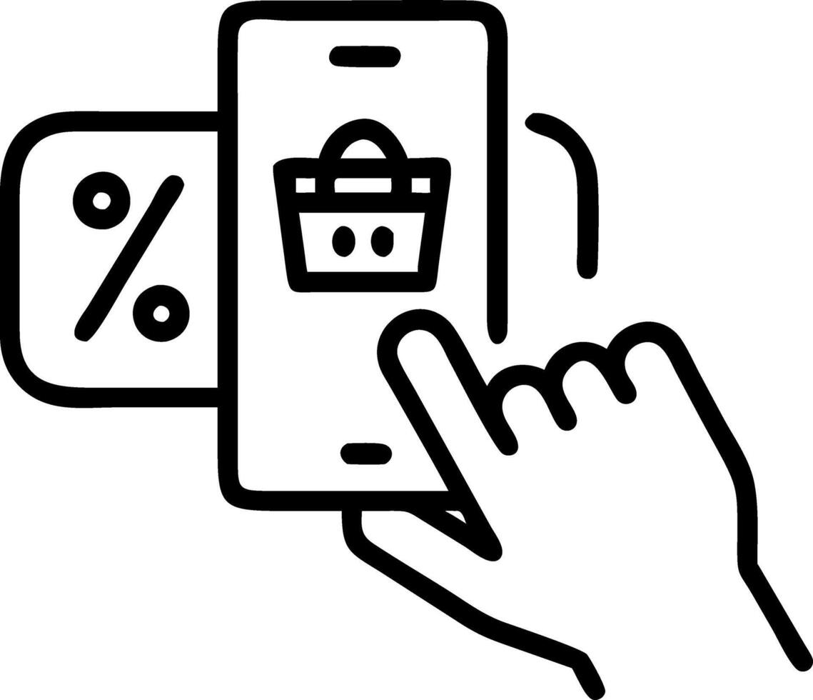 Candid Shopper Using Mobile Coupon in Store vector